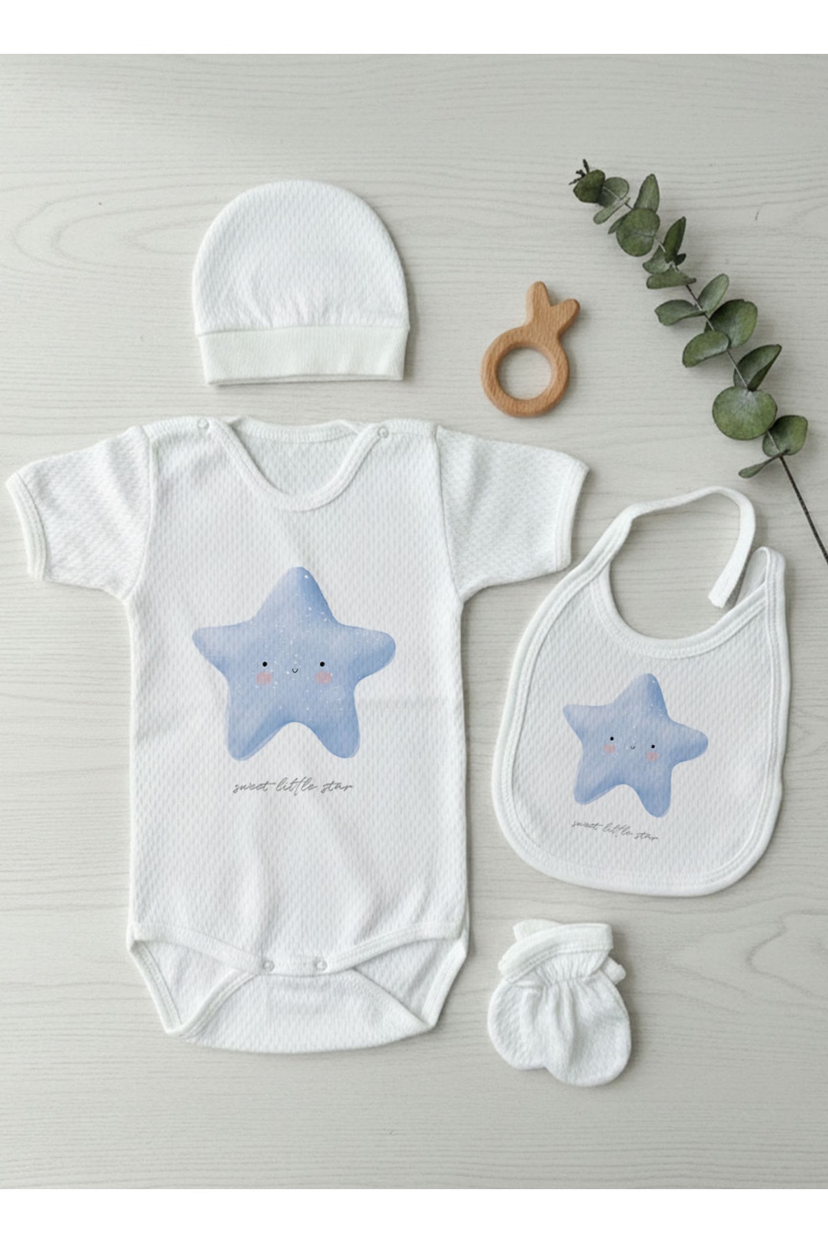 Jakarlı Body Seti - Pure Baby - Pofuduk Mavi Yıldız