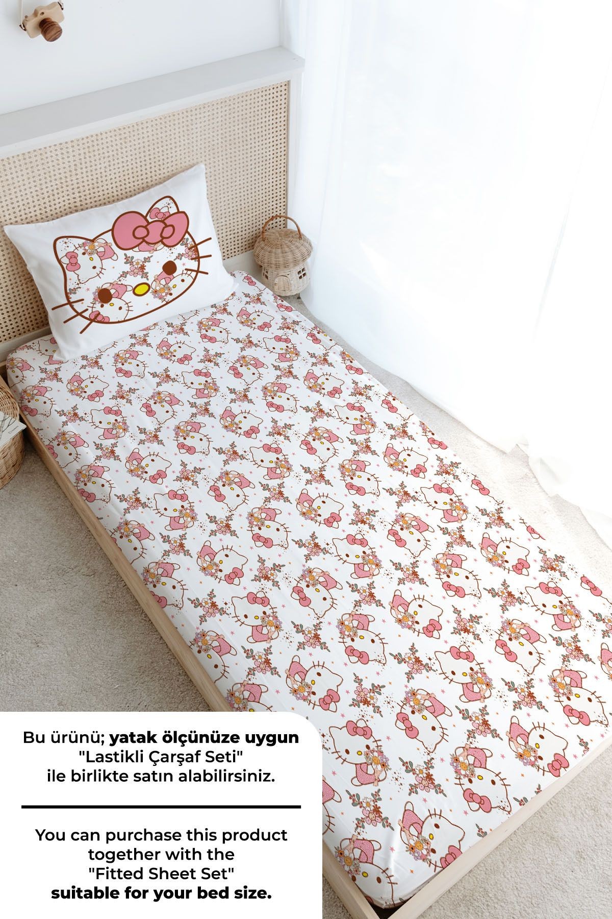 Tek Kişilik Nevresim Takımı (160x220) - Cartoon Serisi - Hello Kitty Pattern