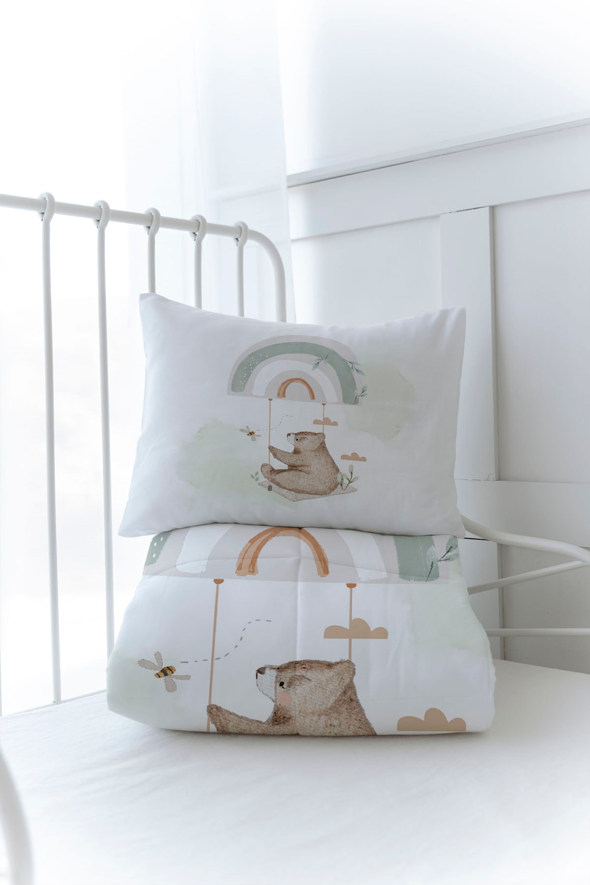 Organik Baskılı Yorgan Seti - Royal Series - Welcome Baby Bear