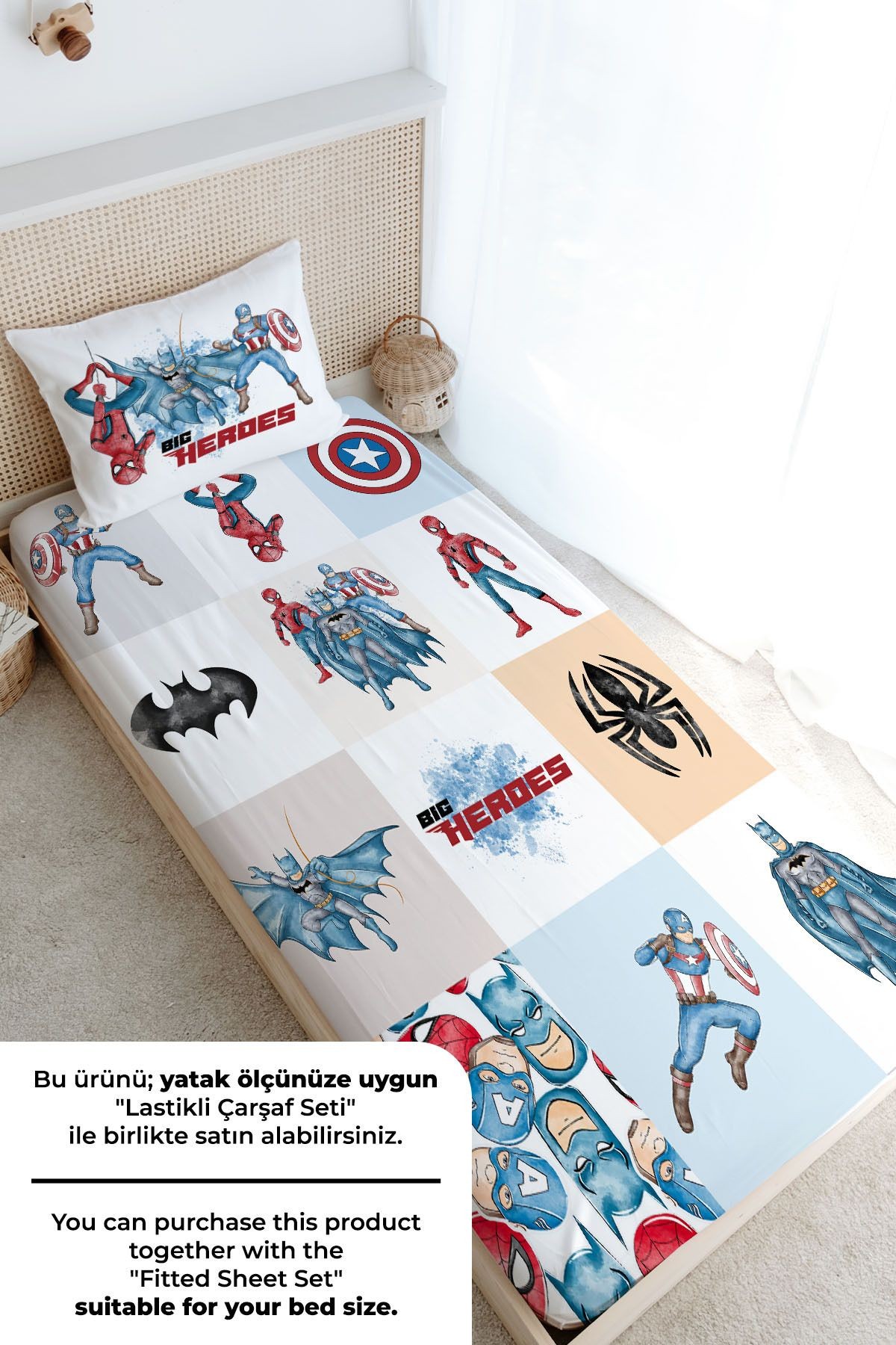 Tek Kişilik Nevresim Takımı (160x220) - Cartoon Serisi - Super Heroes Patchwork