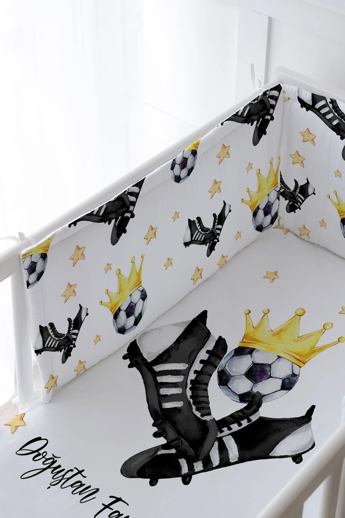 Bebek Başucu Koruyucu Ve Baskılı Çarşaflı Uyku Seti - For Baby Serisi - Siyah Beyaz