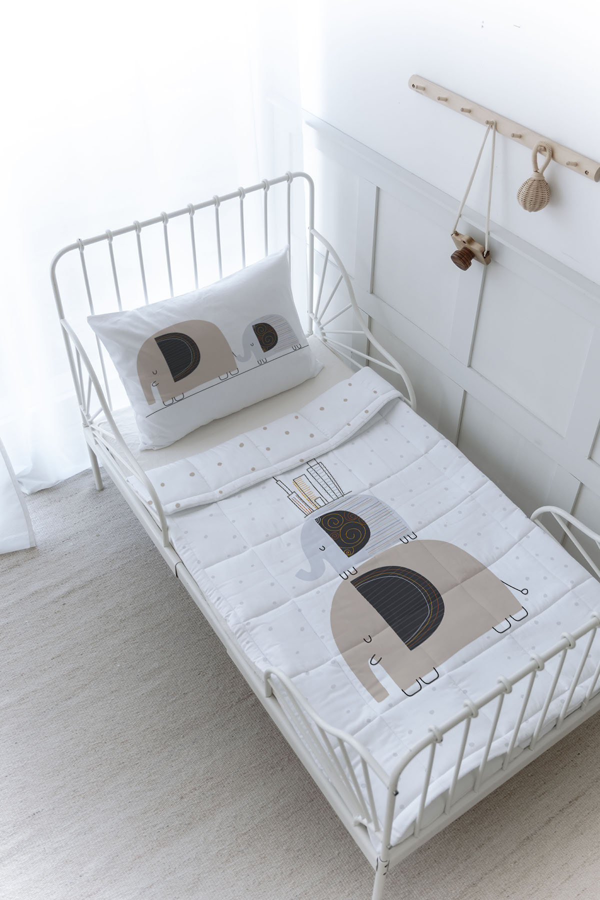 Organik Baskılı Yorgan Seti - Pure Baby Serisi - Filler ve Evler