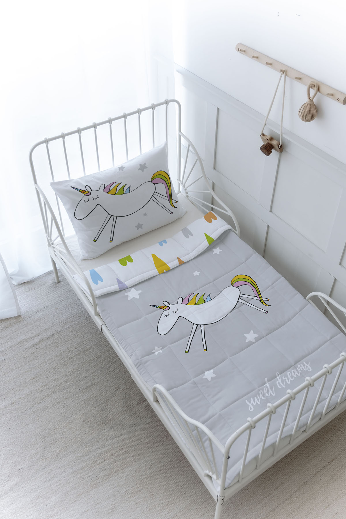 Organik Baskılı Yorgan Seti - Pure Baby Serisi - Doodle Unicorn
