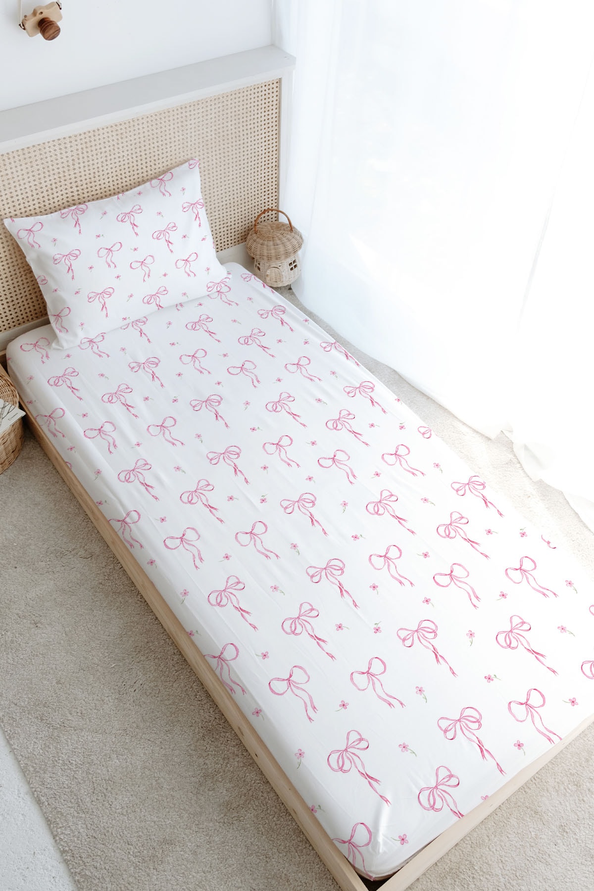 Tek Kişilik Lastikli Çarşaf Seti - Pureline Series - Dainty Bows