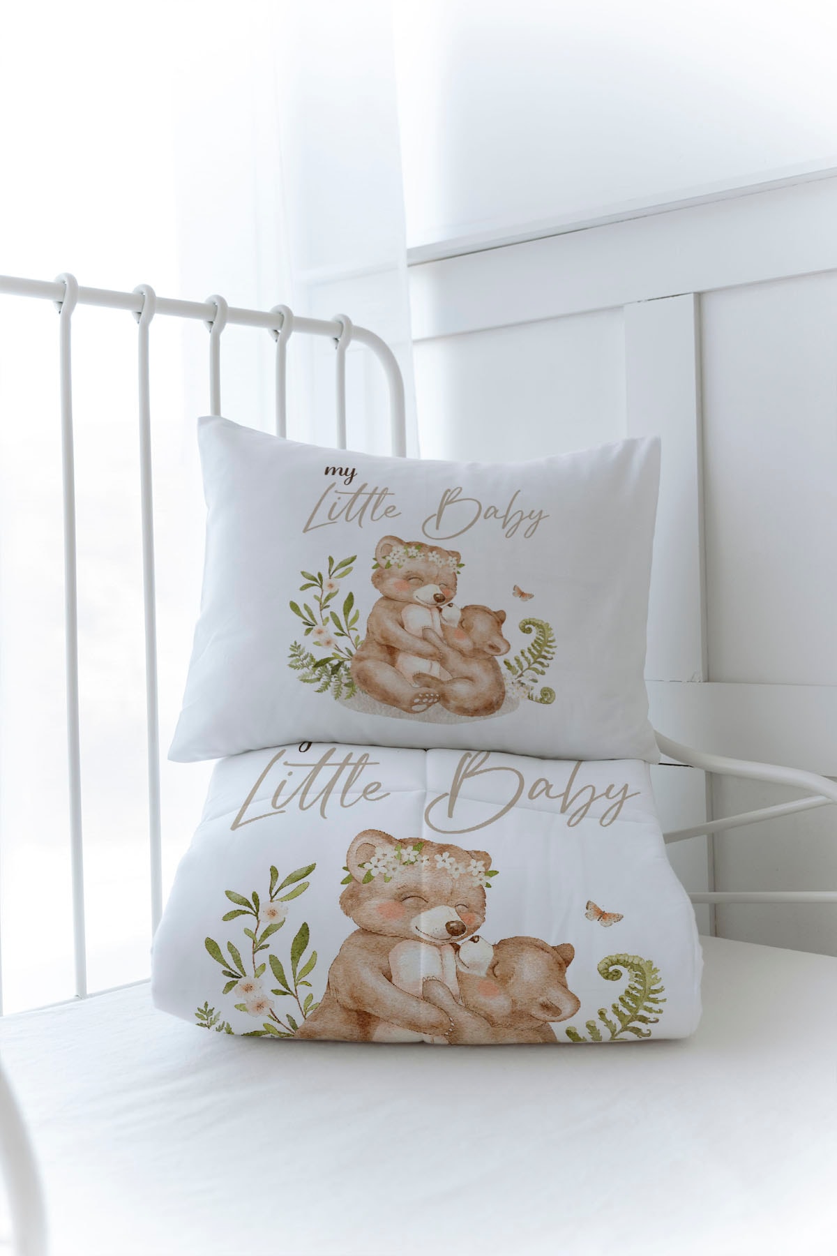 Organik Baskılı Yorgan Seti - For Baby Serisi - Mom and Baby Bear