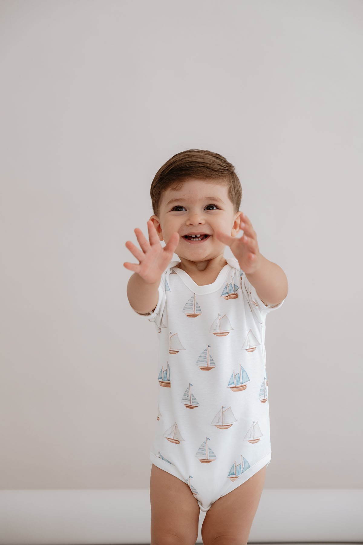 Kısa Kollu Bebek Body - Pureline Series - Sail Boats