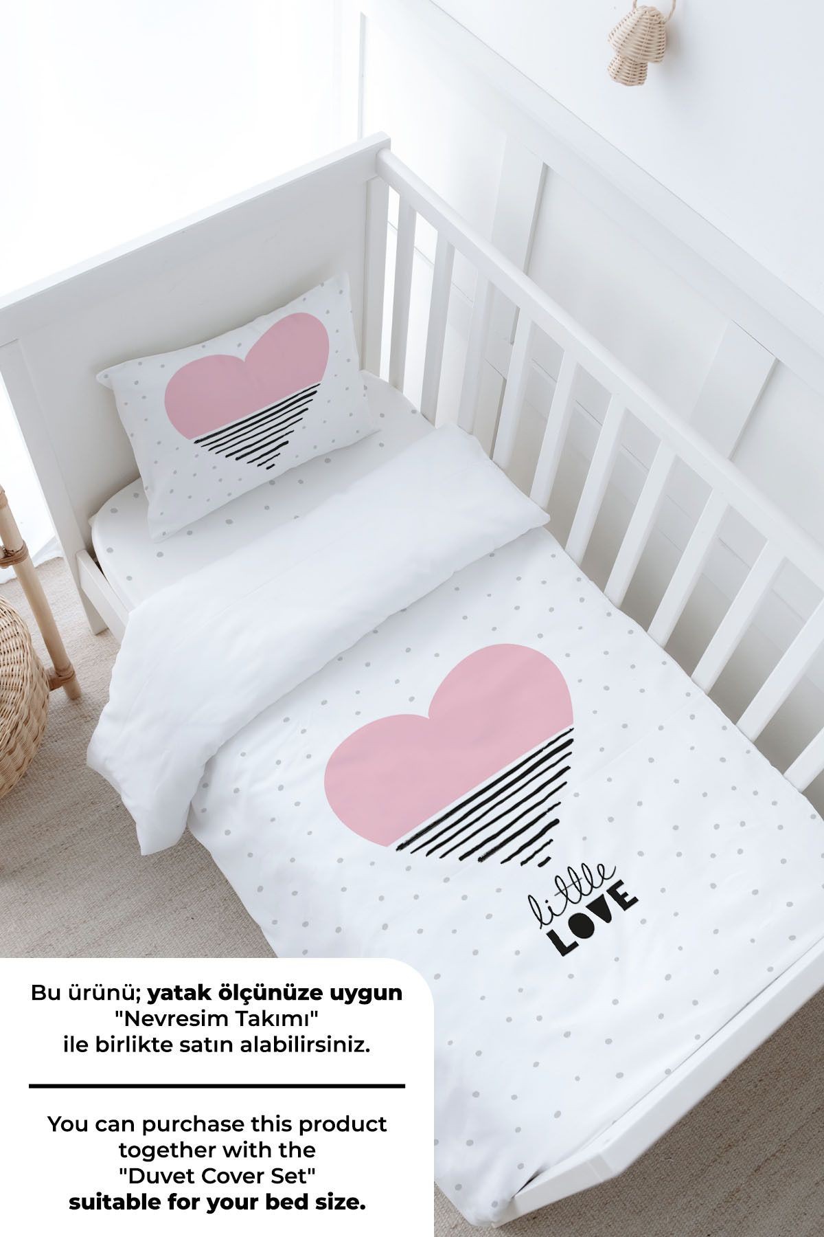 Bebek Boy Lastikli Çarşaf Seti - Pure Baby Serisi - Pembe Çizgili Kalp