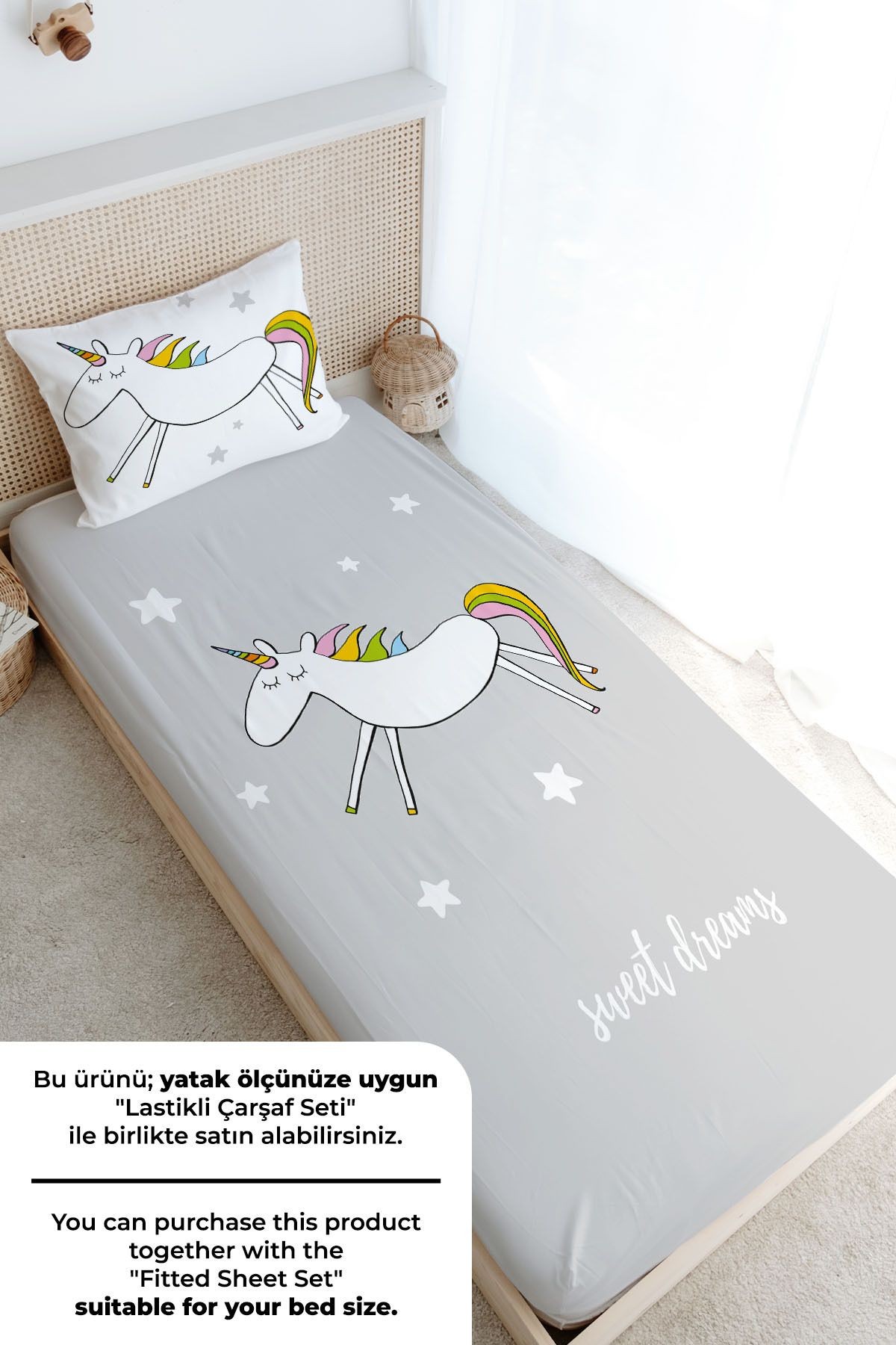 Tek Kişilik Nevresim Takımı (160x220) - Pure Baby Serisi - Doodle Unicorn