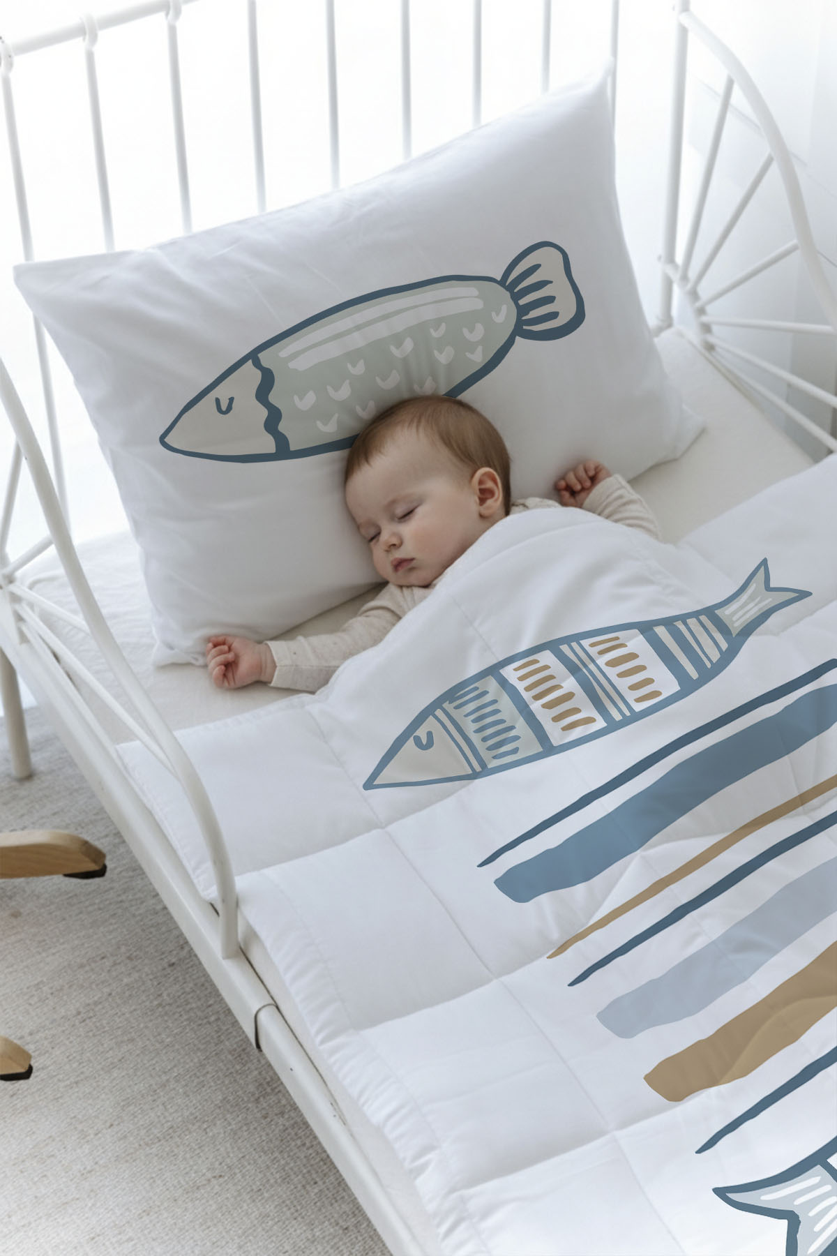 Organik Baskılı Yorgan Seti - Pure Baby Serisi - Baby Fish