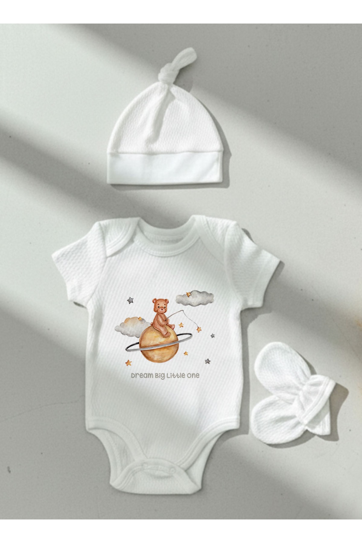 Jakarlı Body Şapka Eldiven - For Baby - Yıldız Tutan Ayı