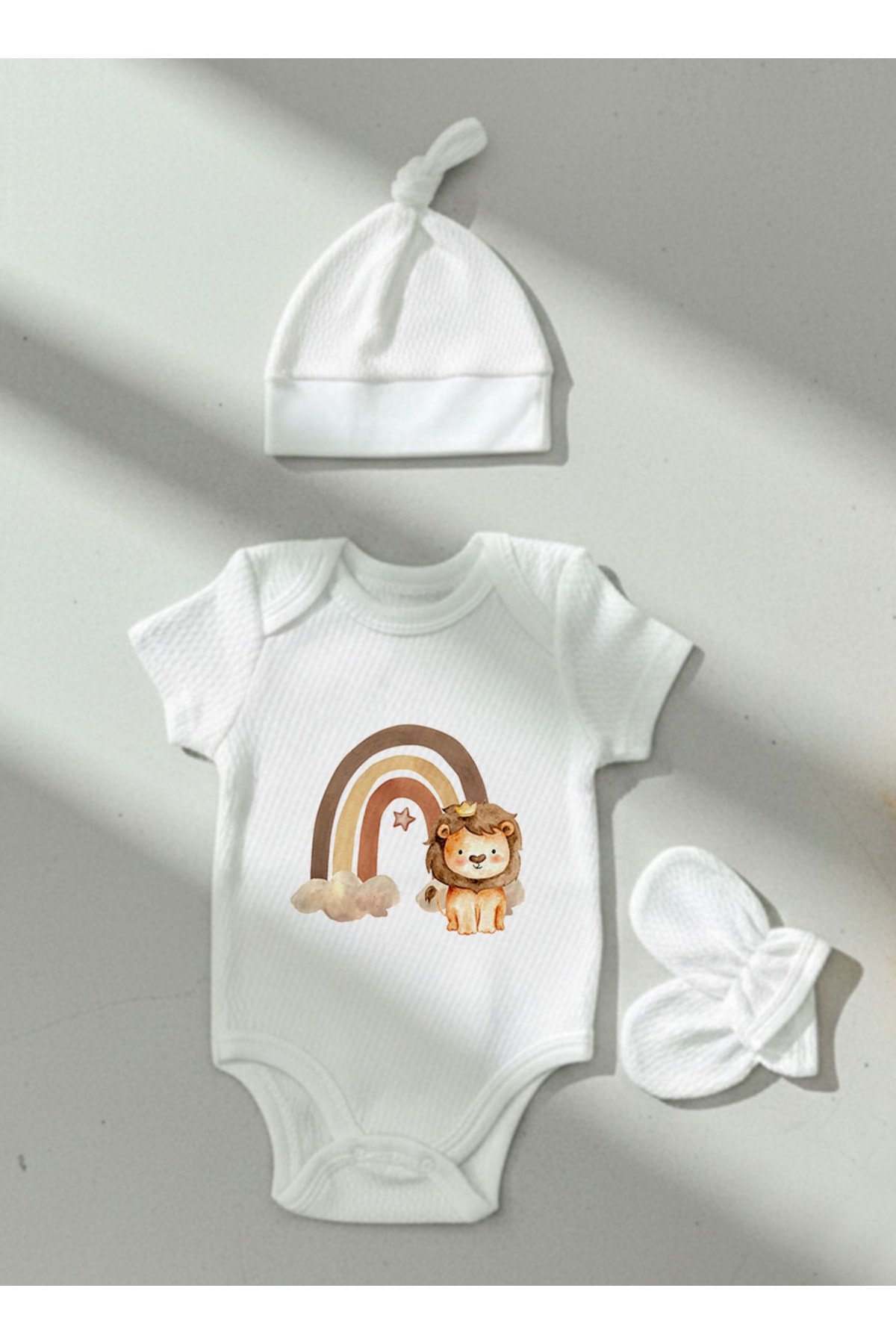 Jakarlı Body Şapka Eldiven - Little Baby - Lion Rainbow