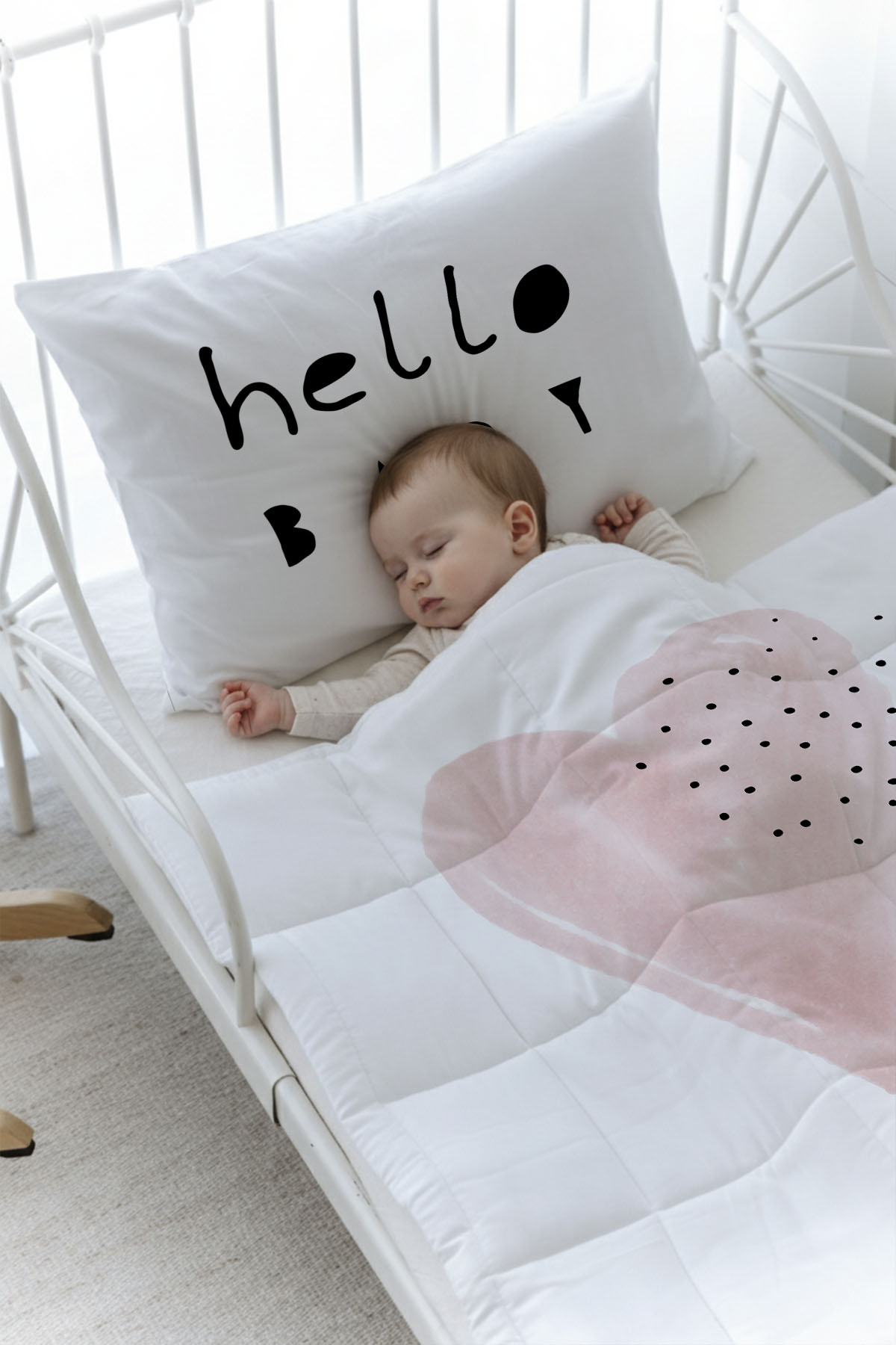 Organik Baskılı Yorgan Seti - Pure Baby Serisi - Pembe Romantik Kalp