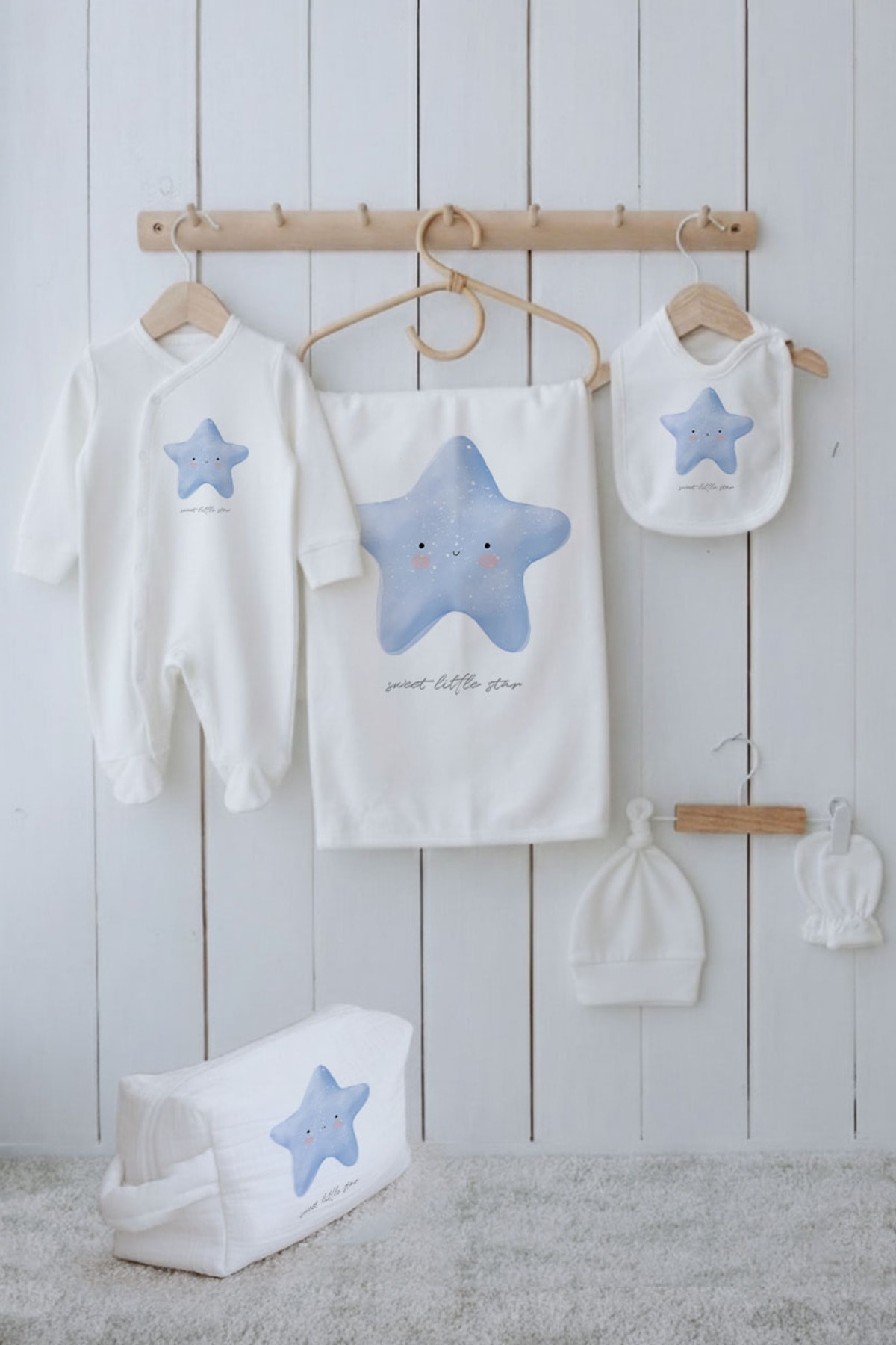 Organik 6'lı Hastane Çıkışı - Pure Baby - Pofuduk Mavi Yıldız