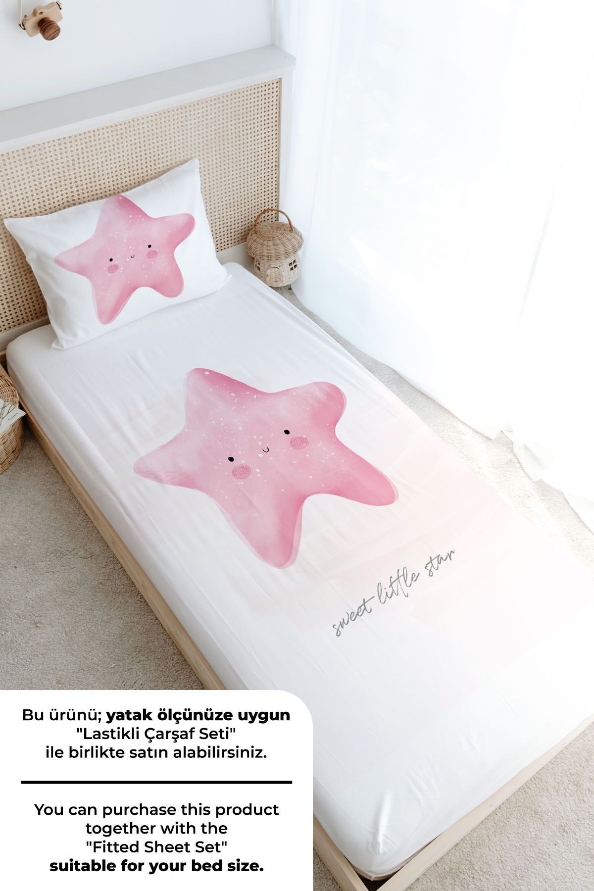 Tek Kişilik Nevresim Takımı (160x220) - Pure Baby Serisi - Pofuduk Pembe Yıldız