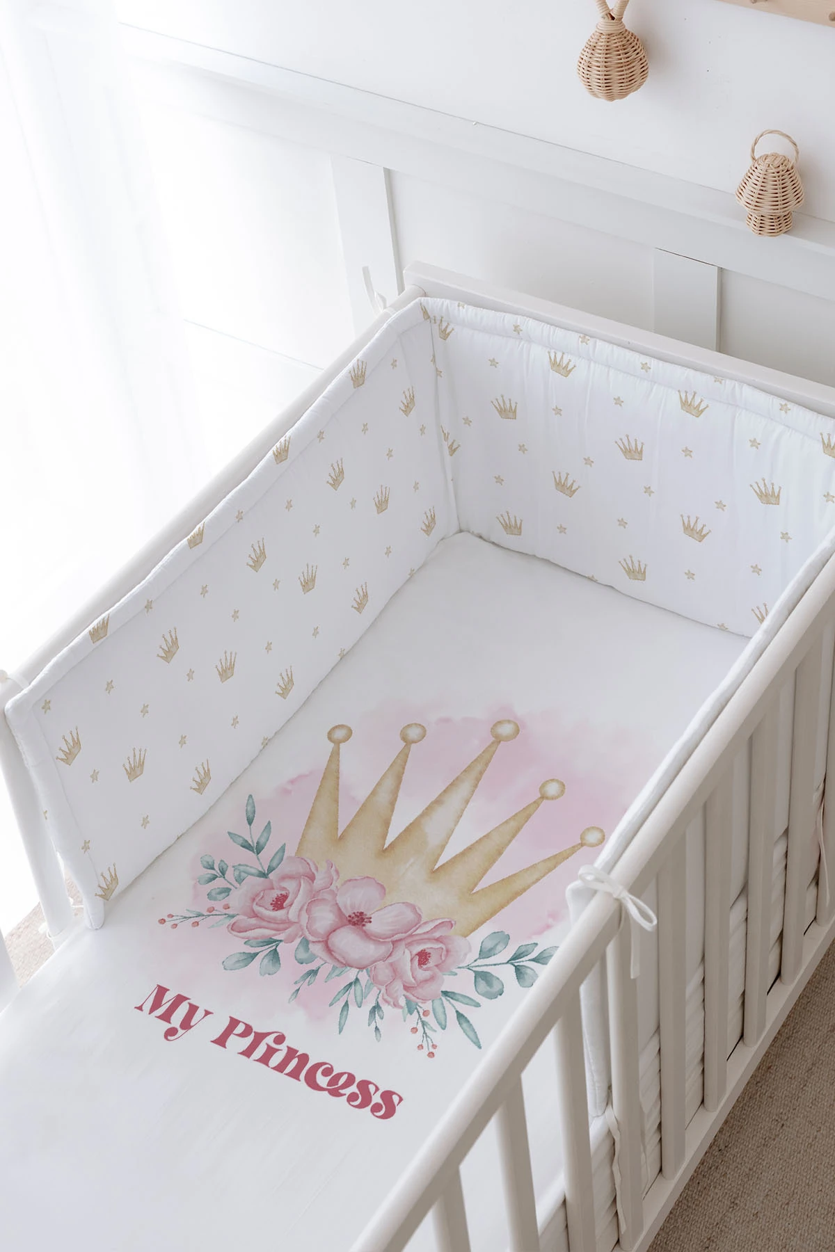 Bebek Başucu Koruyucu ve Baskılı Çarşaflı Uyku Seti - For Baby Serisi - Little Princess