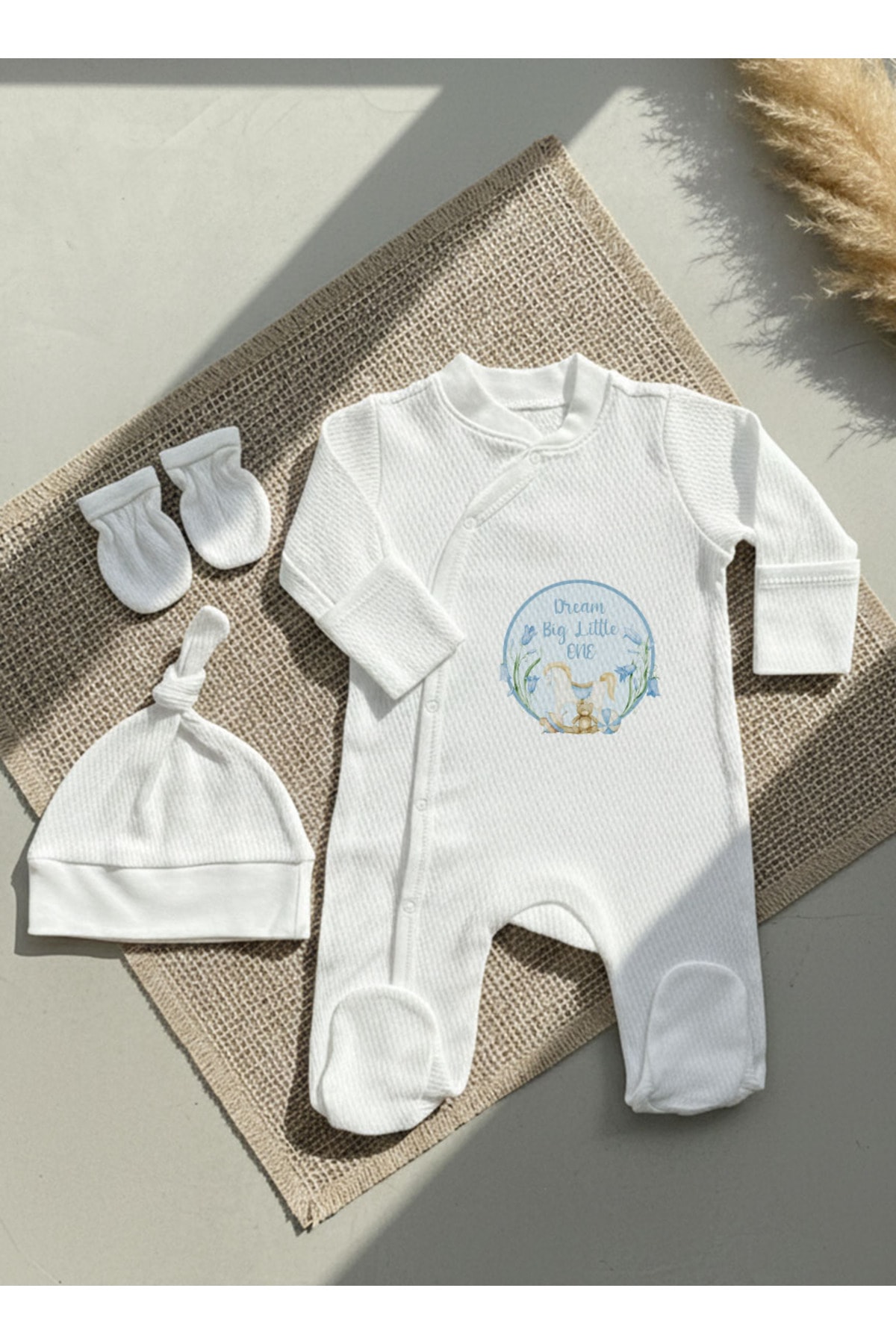 Jakarlı Tulum Şapka Eldiven - For Baby - Mavi Sallanan At