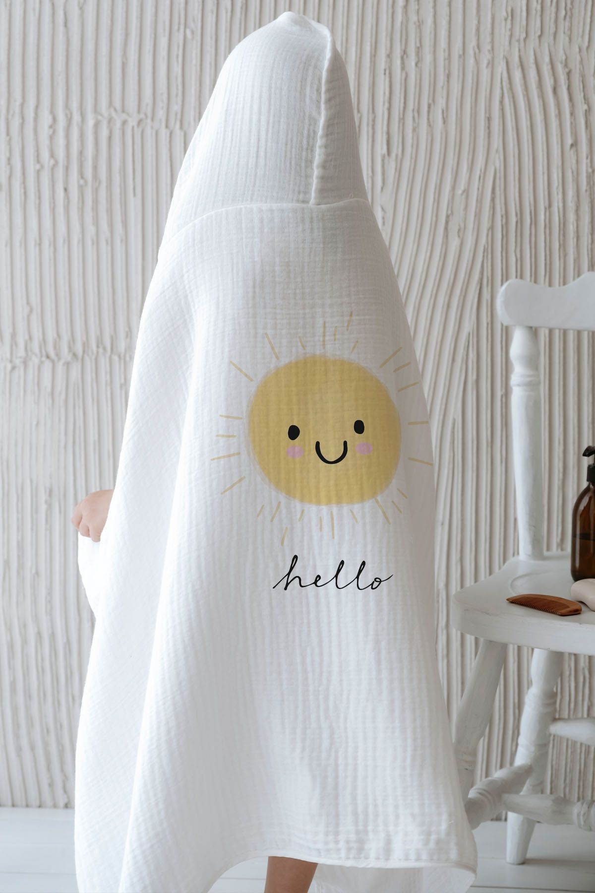 4 Kat Müslin Kapüşonlu Havlu - Pure Baby Serisi - Gülen Soft Güneş