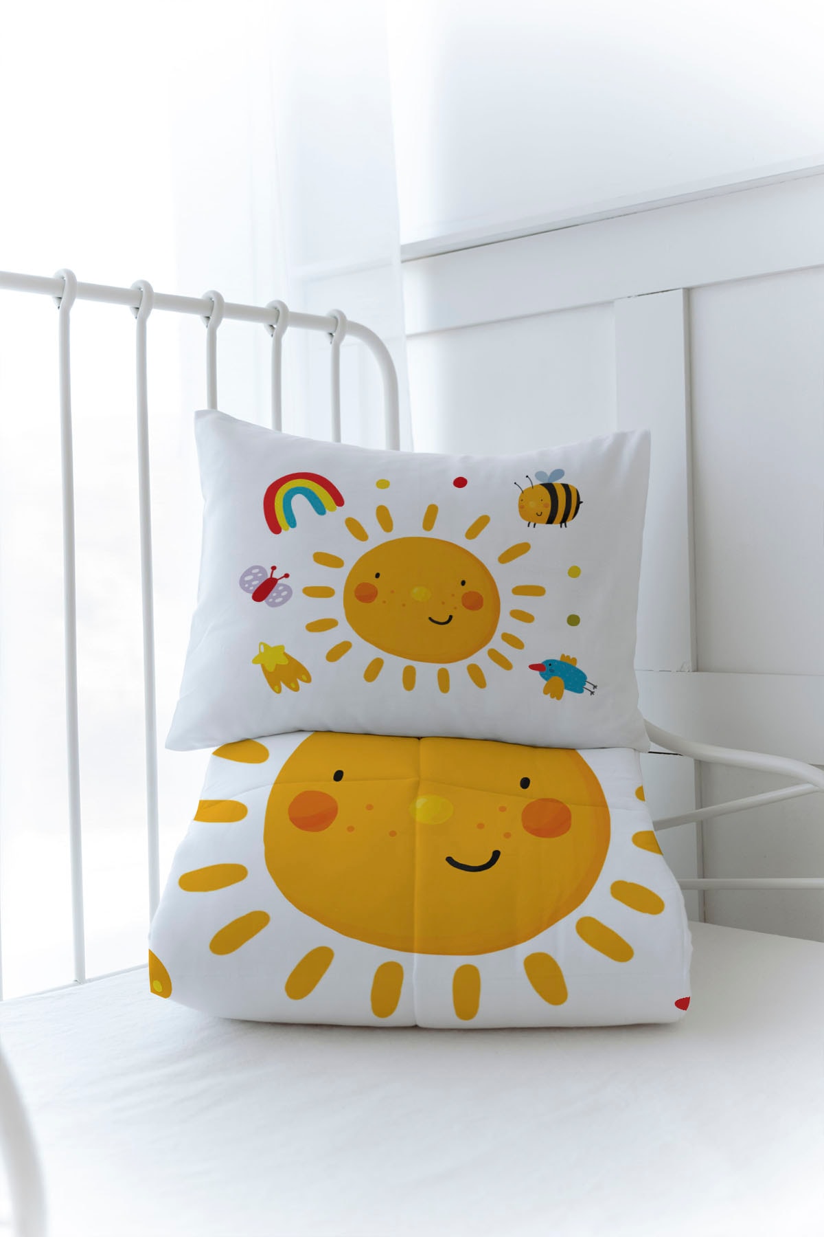 Organik Baskılı Yorgan Seti - For Baby Serisi - Gülen Pastel Güneş