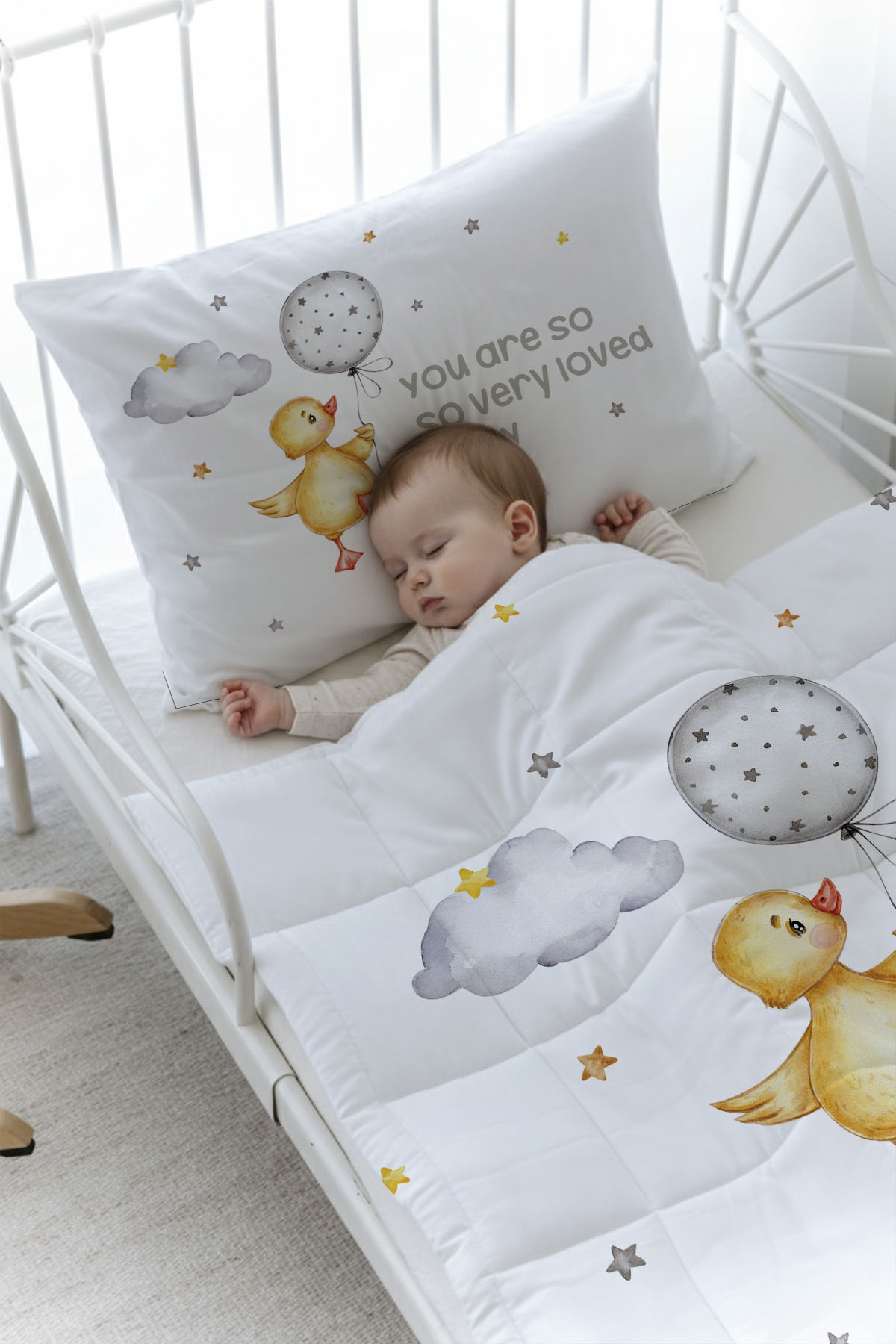 Organik Baskılı Yorgan Seti - Pure Baby Serisi - Sevimli Ördek