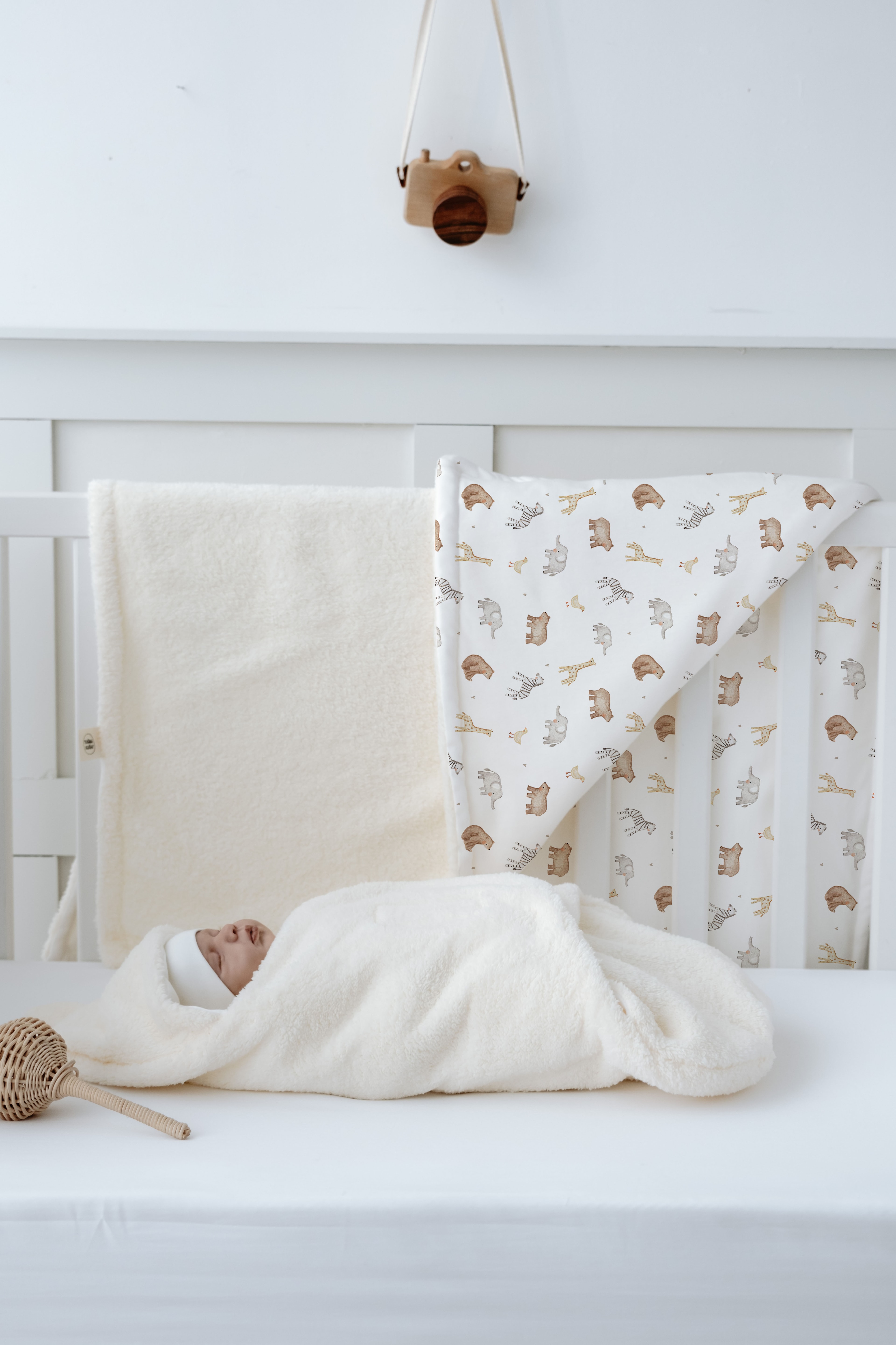 Peluş Kundak Ve Çift Yüz Battaniye - Pureline Series - Cute Animals