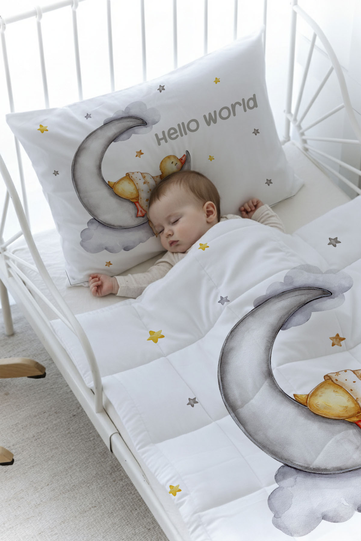 Organik Baskılı Yorgan Seti - Pure Baby Serisi - Ayda Uyuyan Ördek