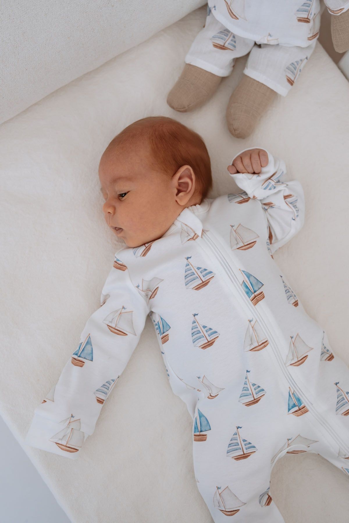 Fermuarlı Patikli Bebek Tulumu - Pureline Series - Sail Boats