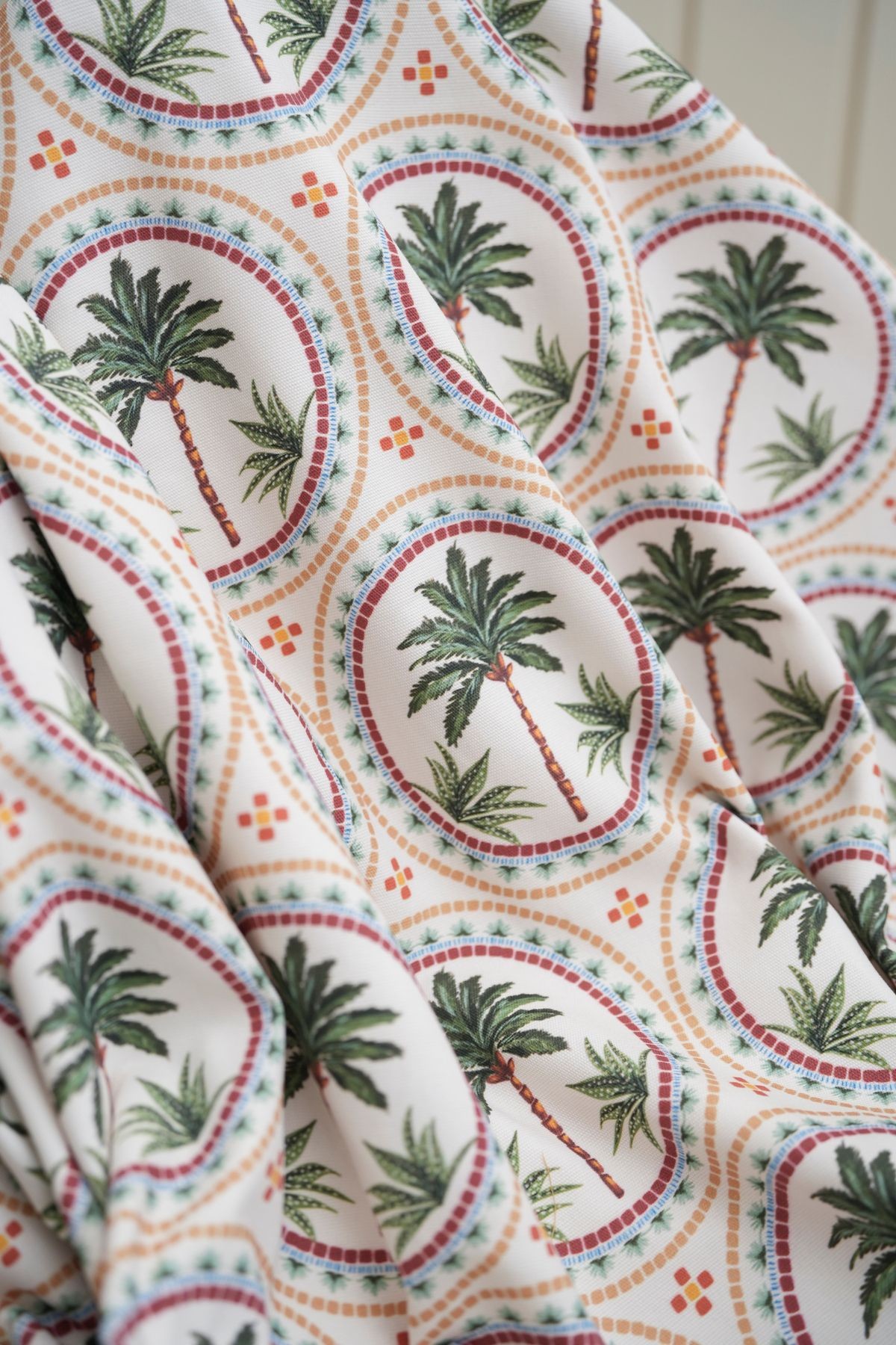 Baskılı Panama Kumaş (%100 Pamuklu)  | Mosaic Palm Trees