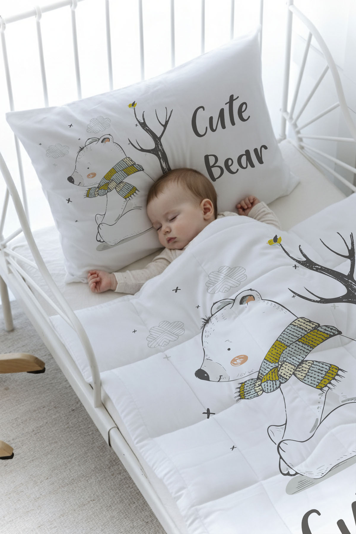 Organik Baskılı Yorgan Seti - For Baby Serisi - Atkılı Kutup Ayısı