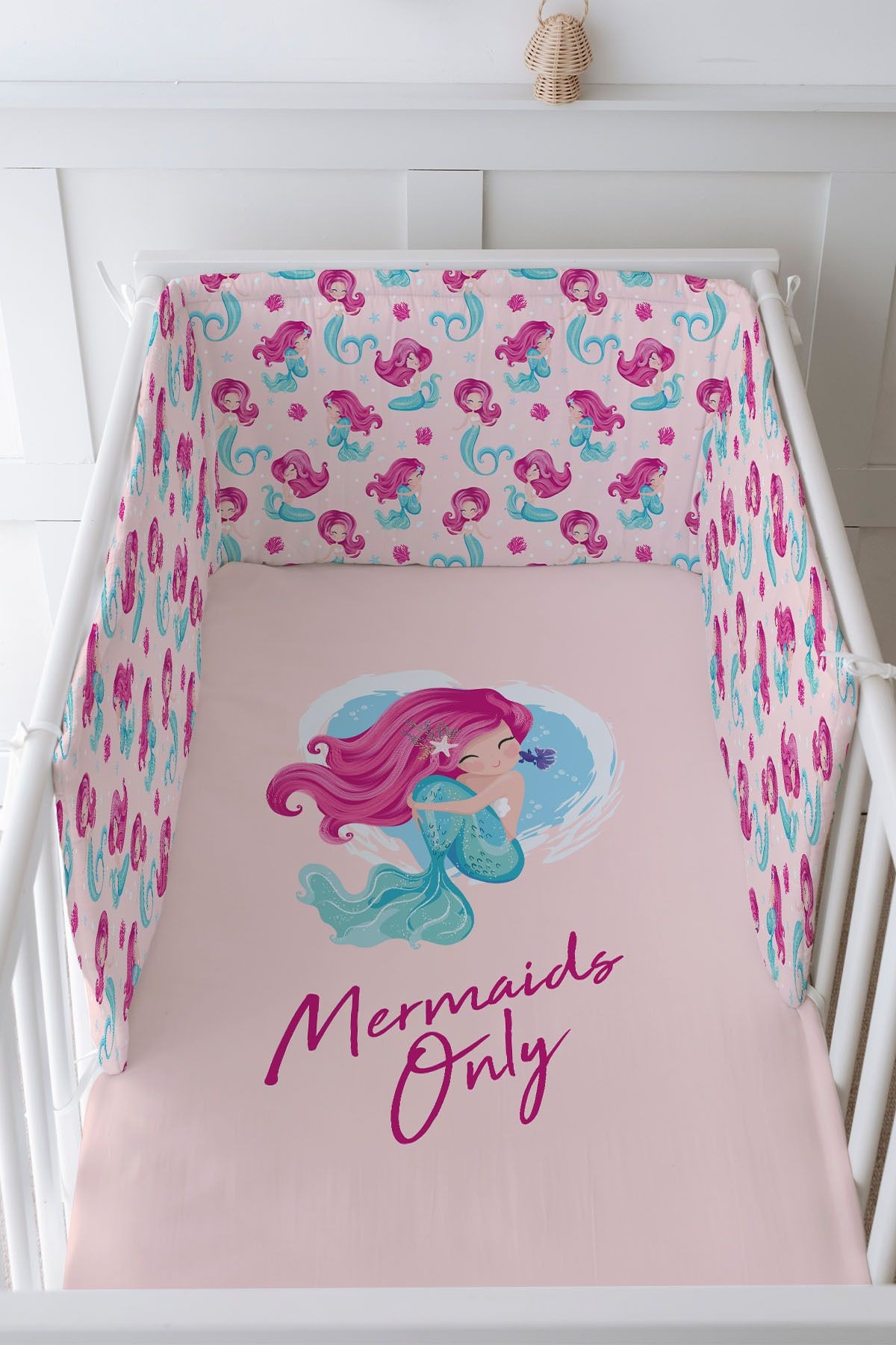 Bebek Başucu Koruyucu ve Baskılı Çarşaflı Uyku Seti - İconic Serisi - Little Mermaid