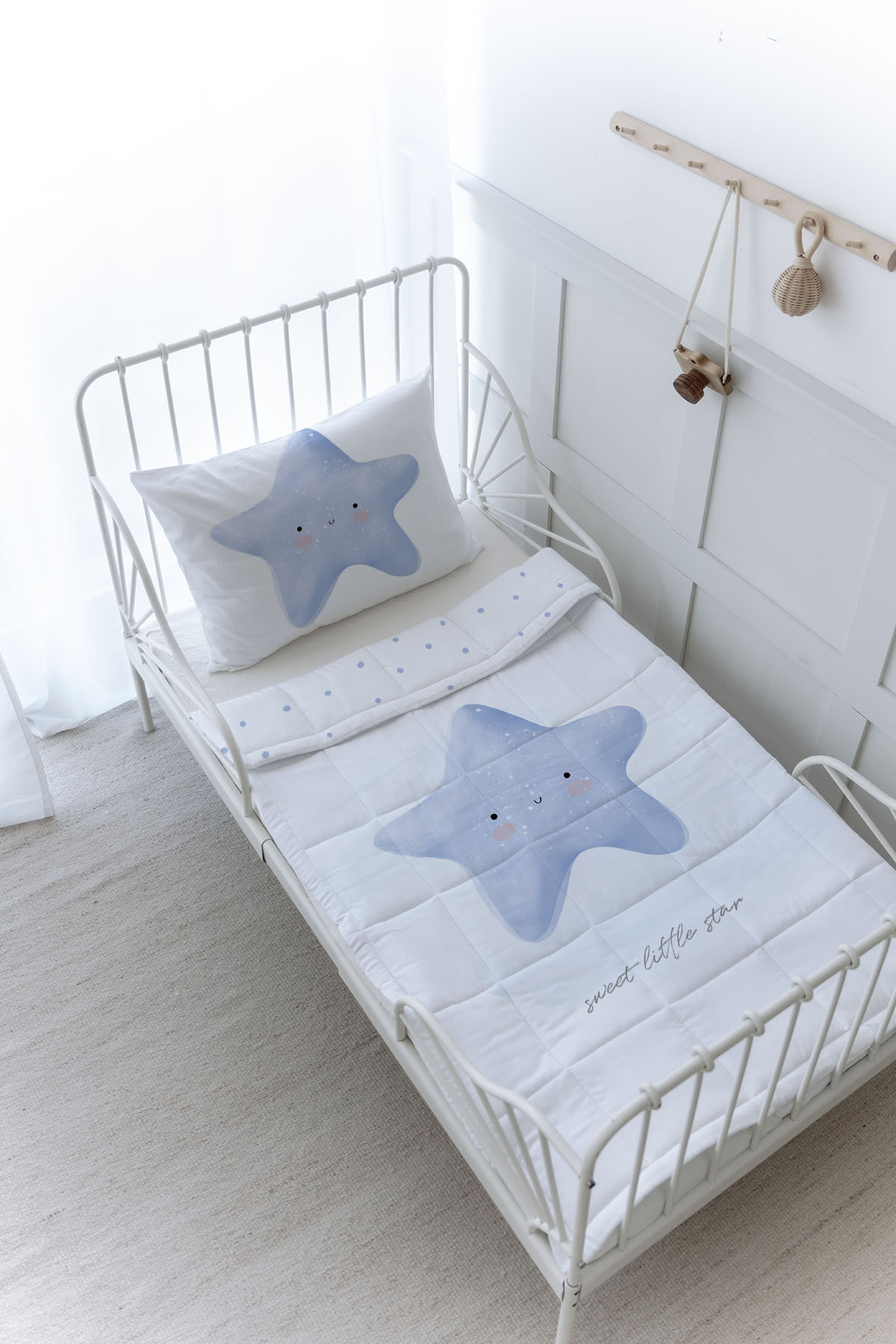 Organik Baskılı Yorgan Seti - Pure Baby Serisi - Pofuduk Mavi Yıldız