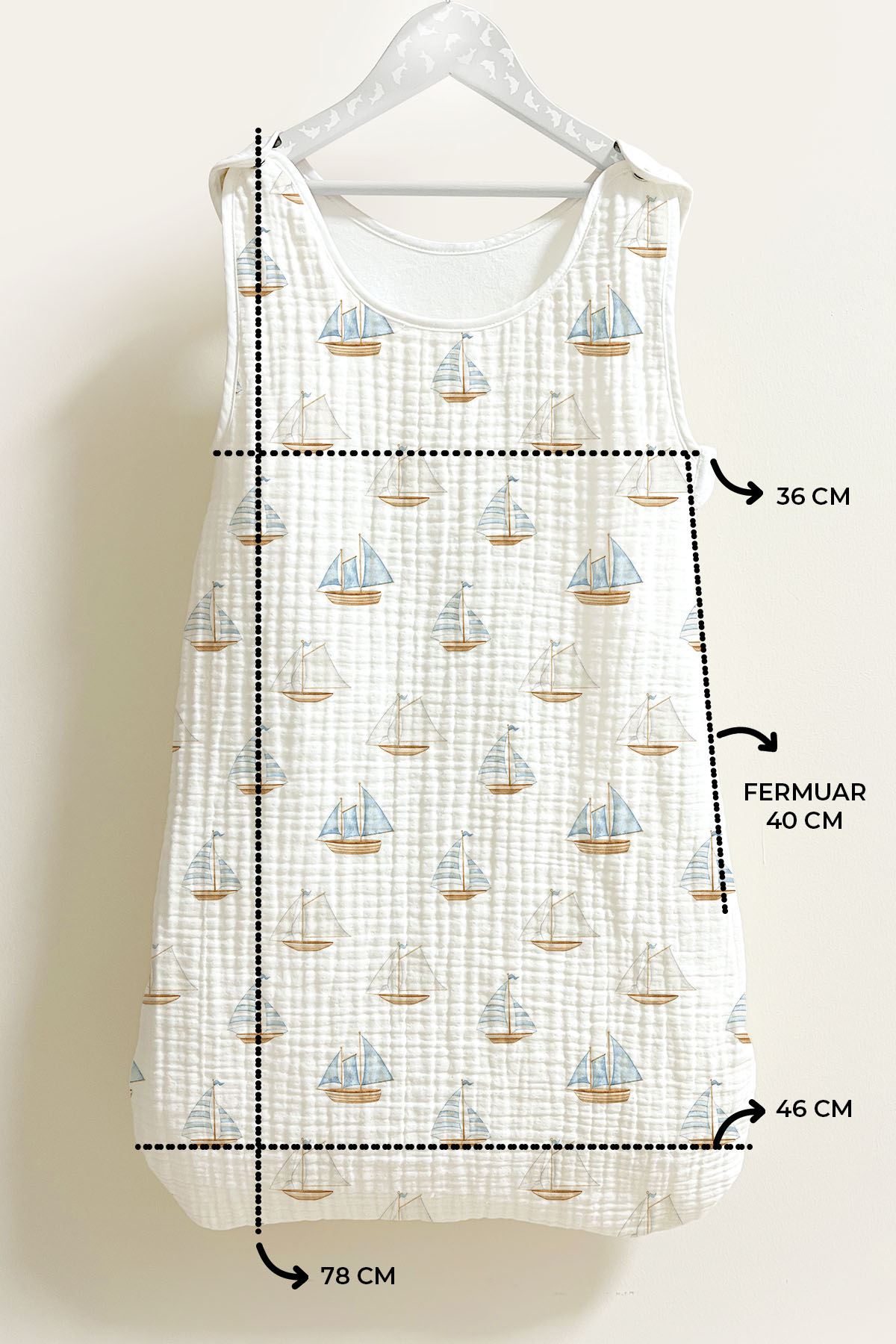 4 Kat Müslin Bebek Uyku Tulumu (0-18 Ay) - Pureline Series - Sail Boats