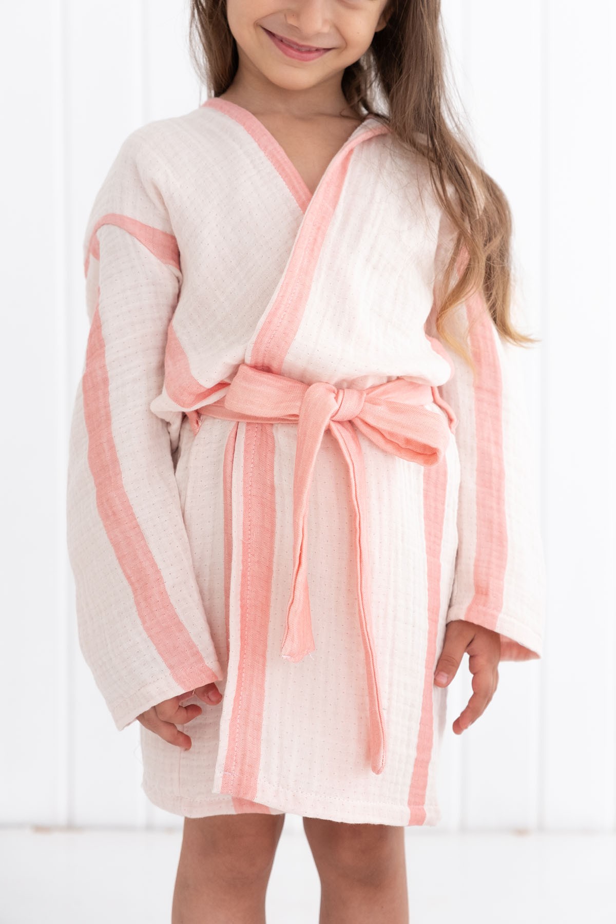 4 Kat Müslin Bornoz - Line Series - Pembe