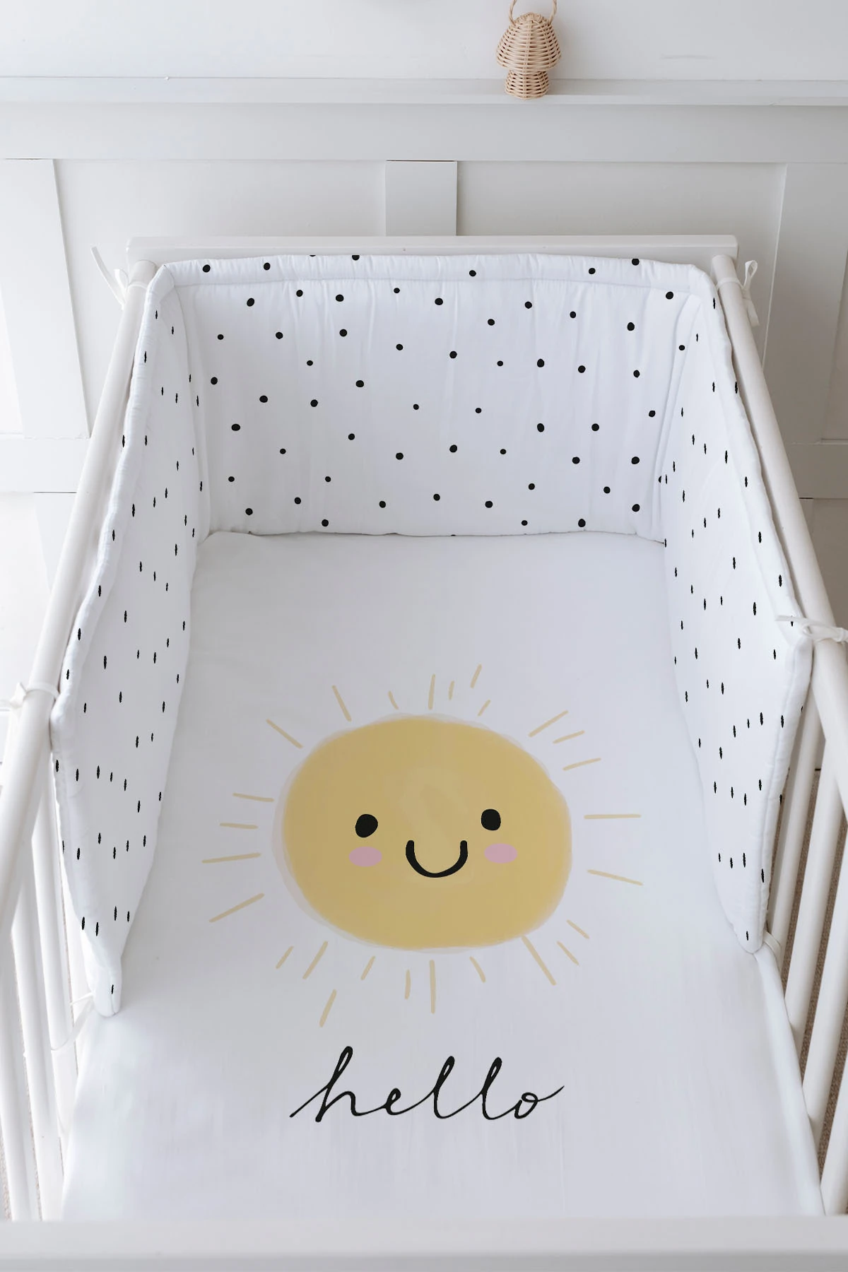 Bebek Başucu Koruyucu Ve Baskılı Çarşaflı Uyku Seti - Pure Baby Serisi - Gülen Güneş