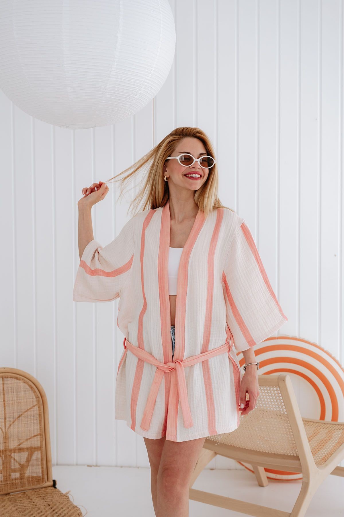 4 Kat Müslin Kimono - Pembe