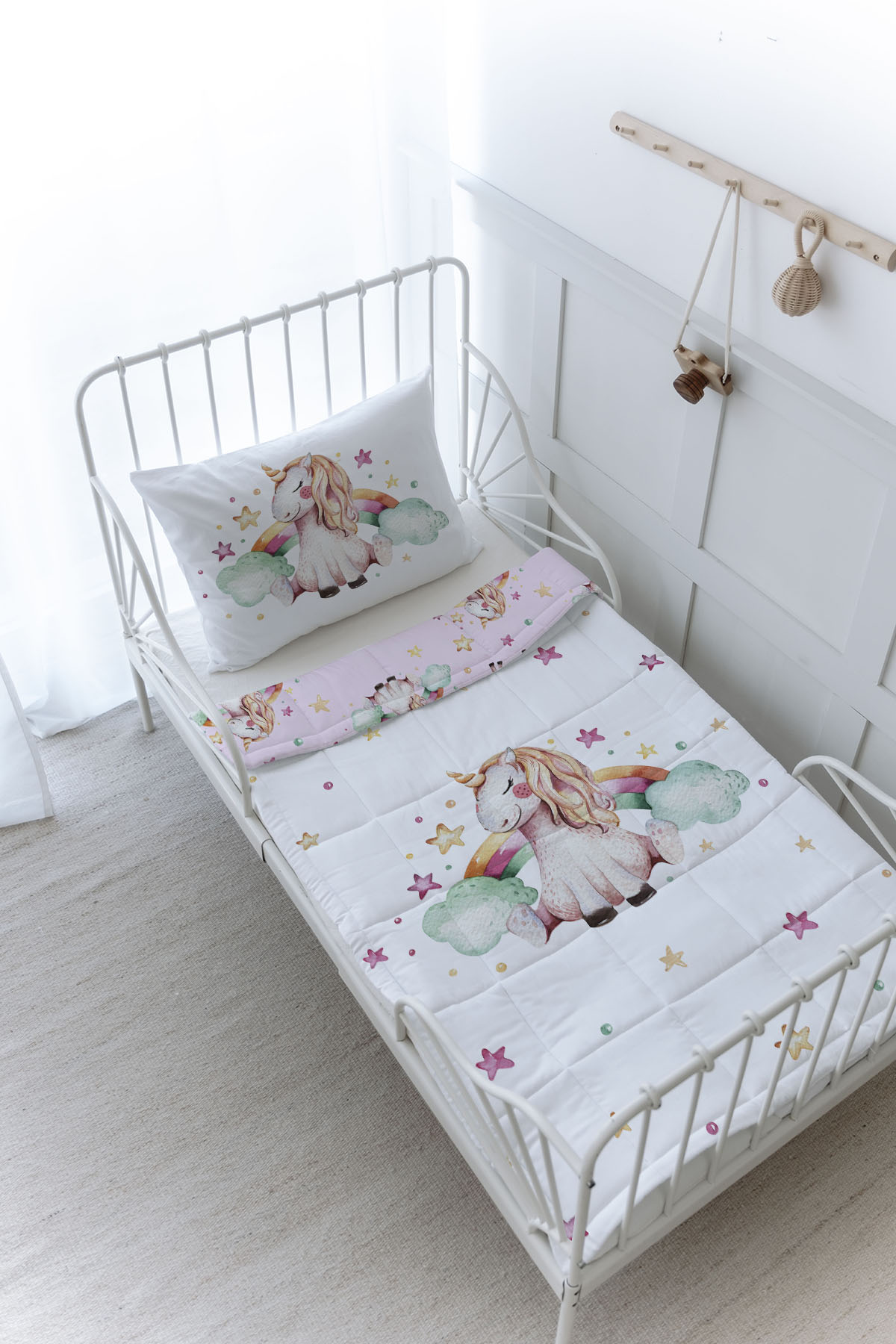 Organik Baskılı Yorgan Seti - For Baby Serisi - Gökkuşaklı Unicorn