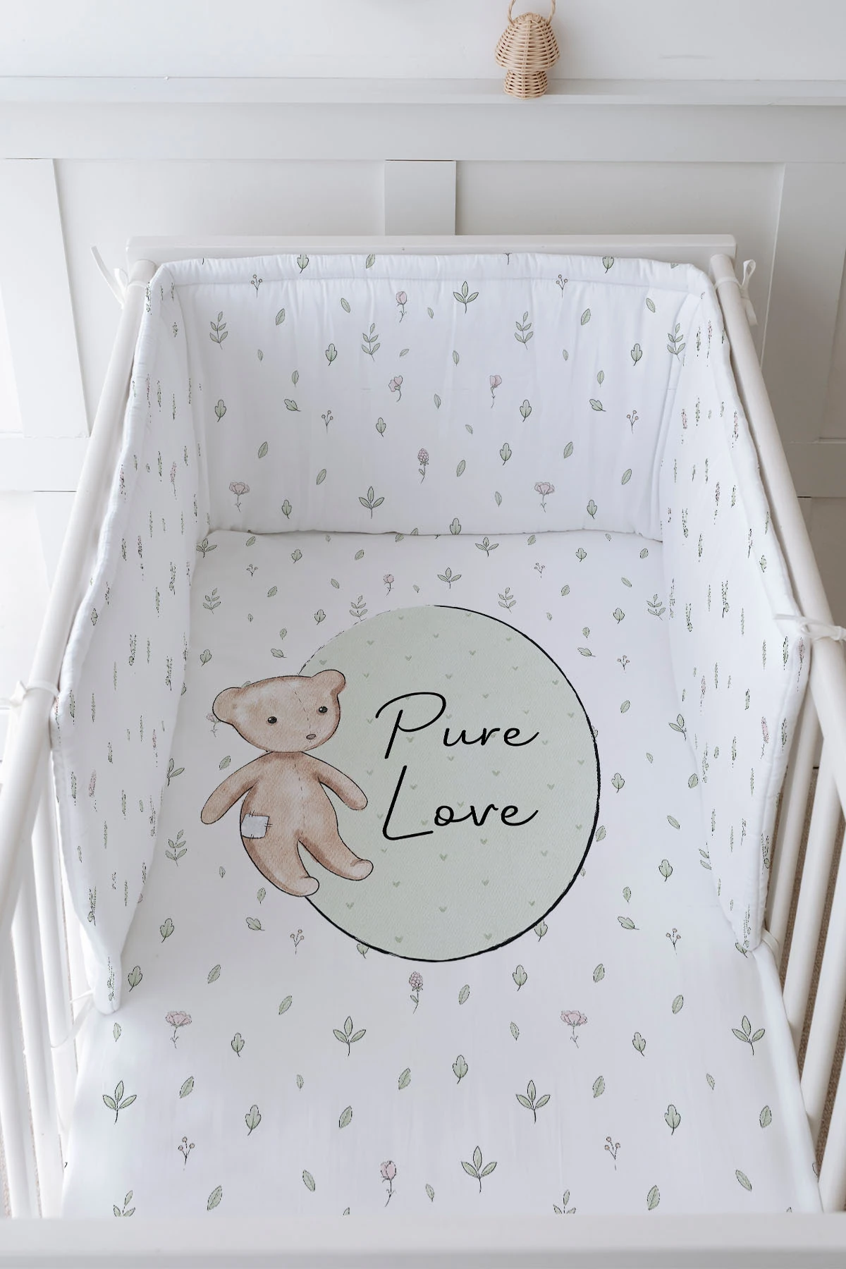 Bebek Başucu Koruyucu ve Baskılı Çarşaflı Uyku Seti - For Baby Serisi - Retro Oyuncak Ayı