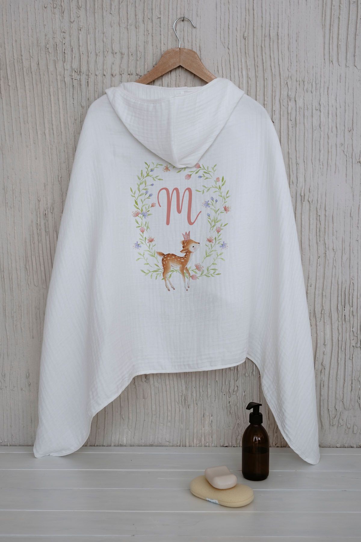 4 Kat Müslin Kapüşonlu Havlu - Harf Serisi - Little Deer - M Harfi