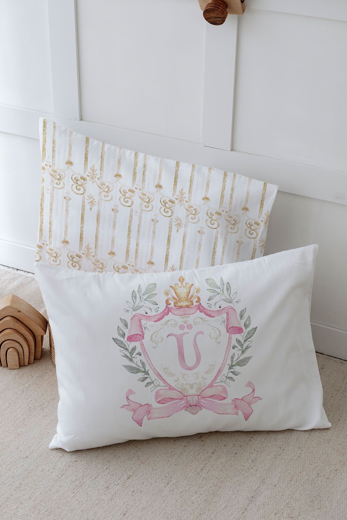 2'li Yastık Kılıfı  Pink Royal Series - Ü Harfi