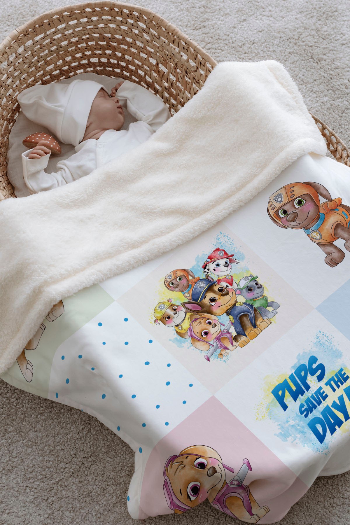 Peluş Çift Yüz Battaniye - Paw Patrol Patchwork