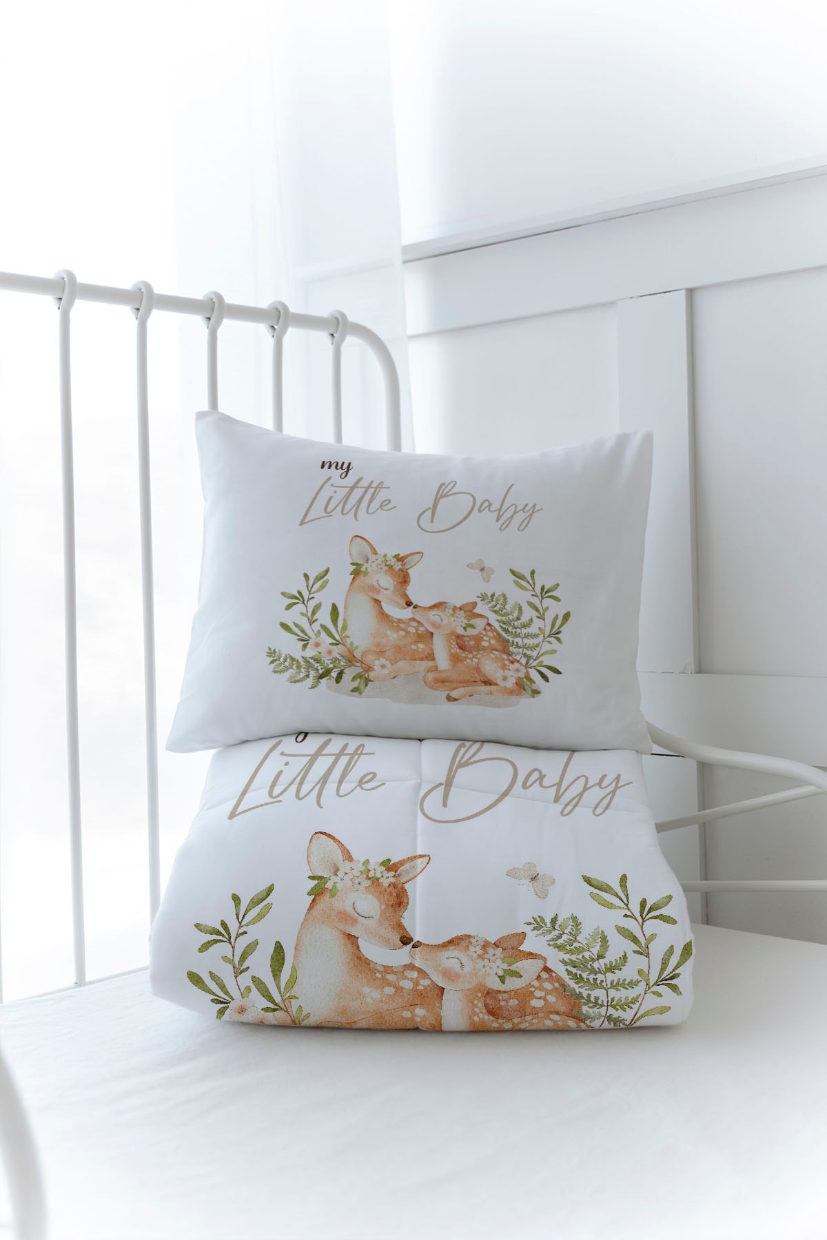 Organik Baskılı Yorgan Seti - For Baby Serisi - Mom and Baby Deer