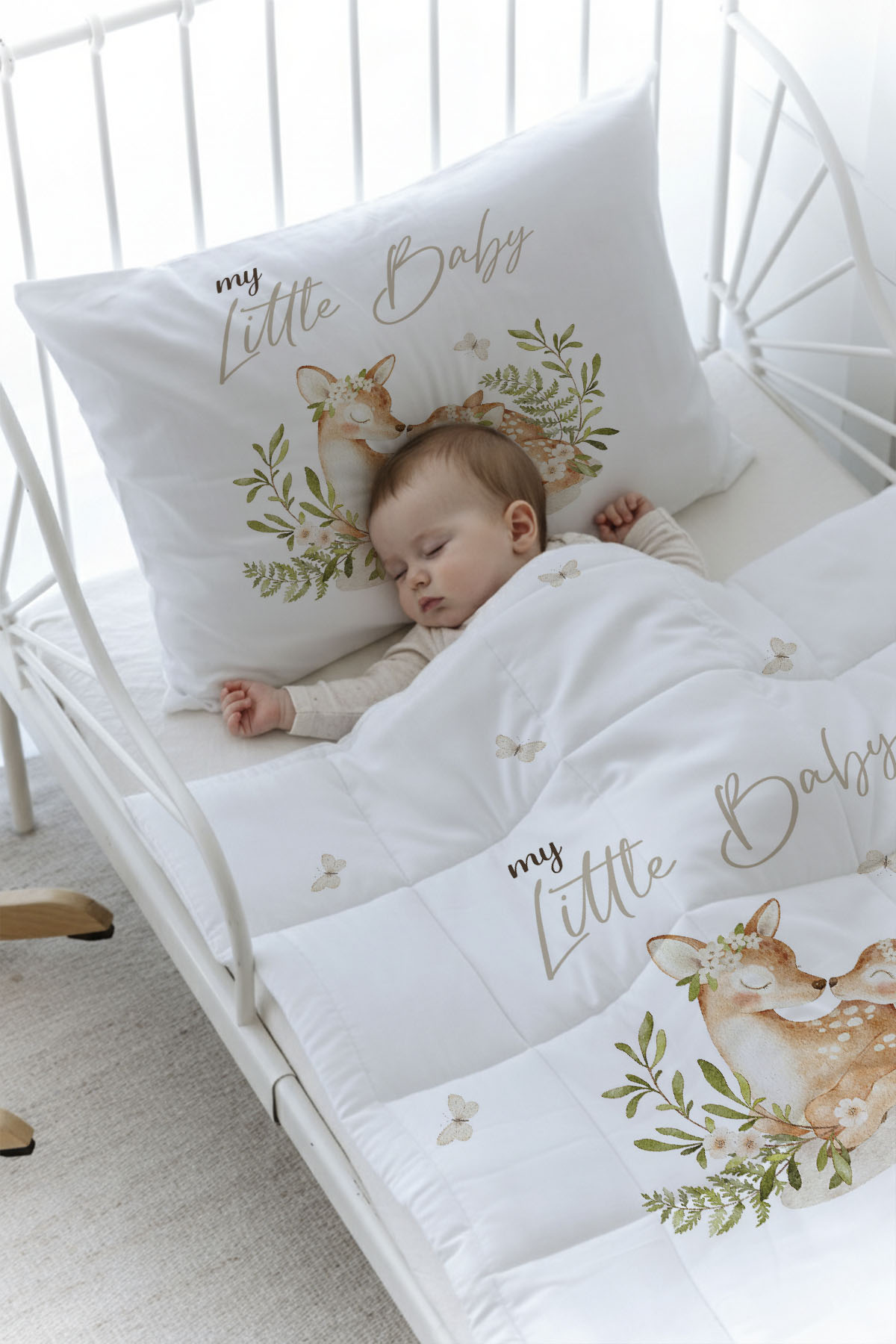 Organik Baskılı Yorgan Seti - For Baby Serisi - Mom and Baby Deer