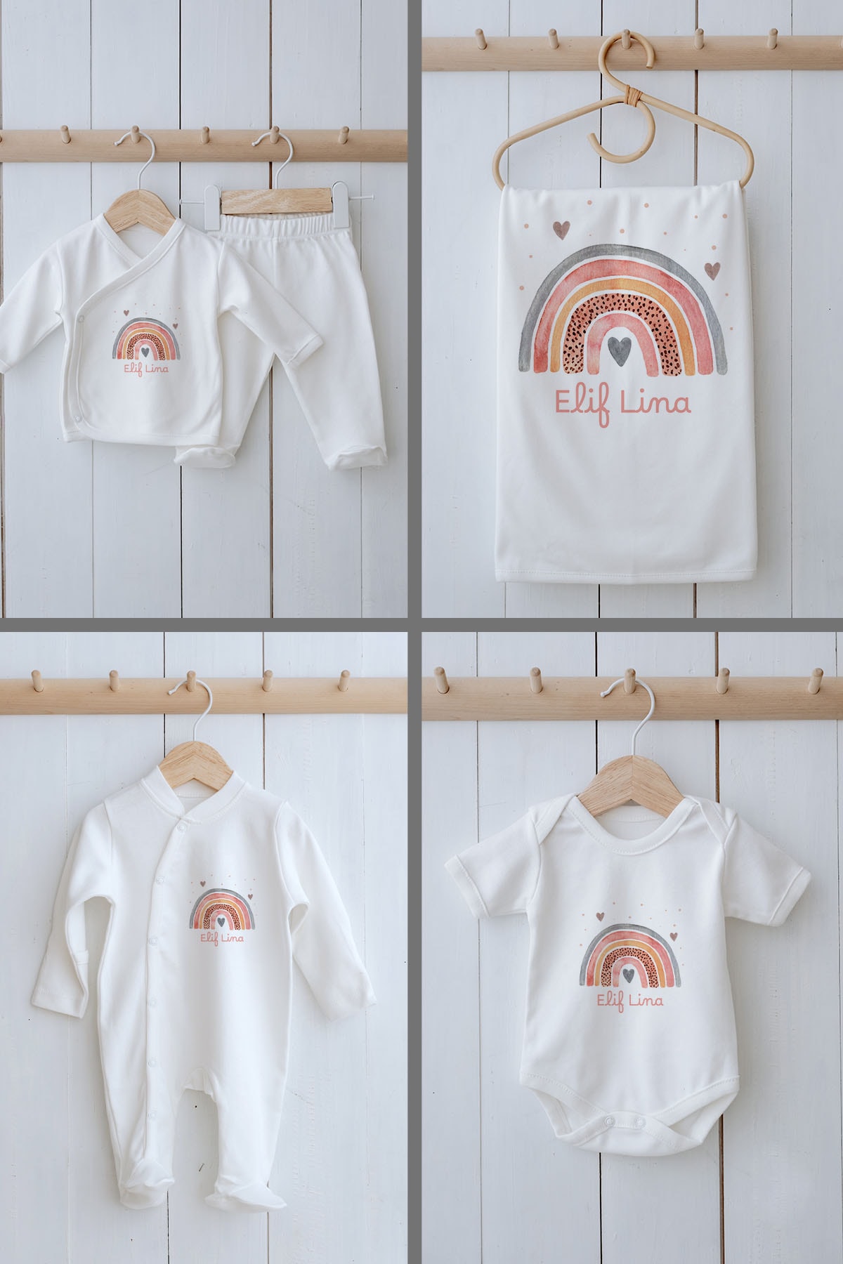 Organik 11'li Hastane Çıkışı - For Baby Serisi - Somon Gökkuşağı