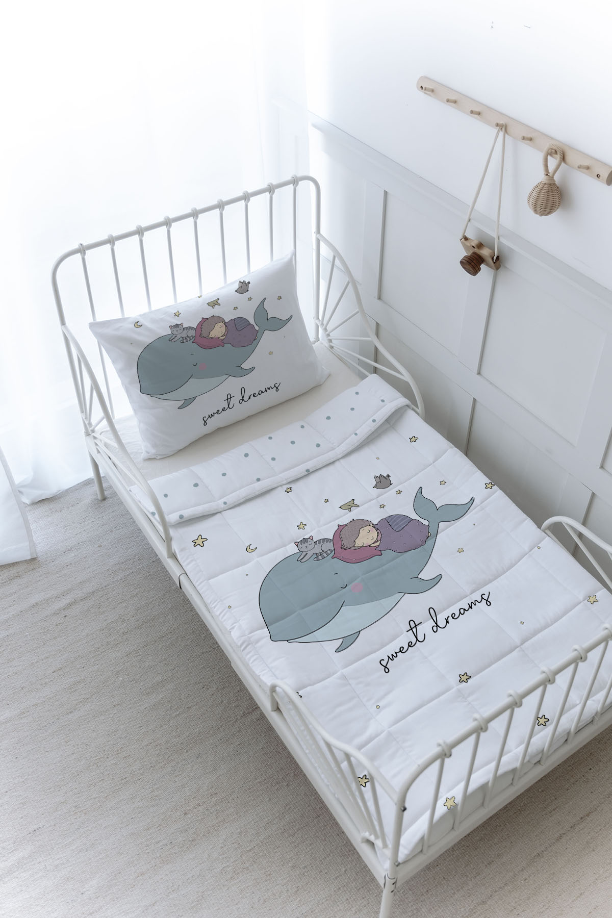 Organik Baskılı Yorgan Seti - Pure Baby Serisi - Balina ve Çocuk
