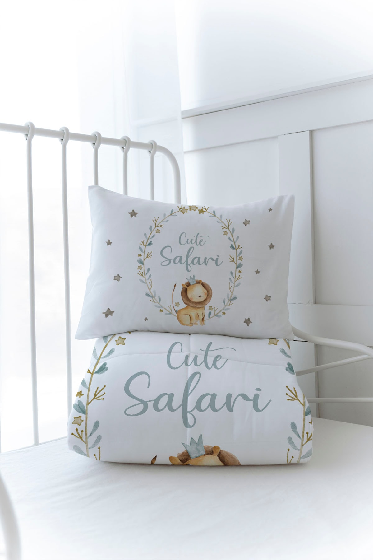 Organik Baskılı Yorgan Seti - For Baby Serisi - Aslanlı Çember