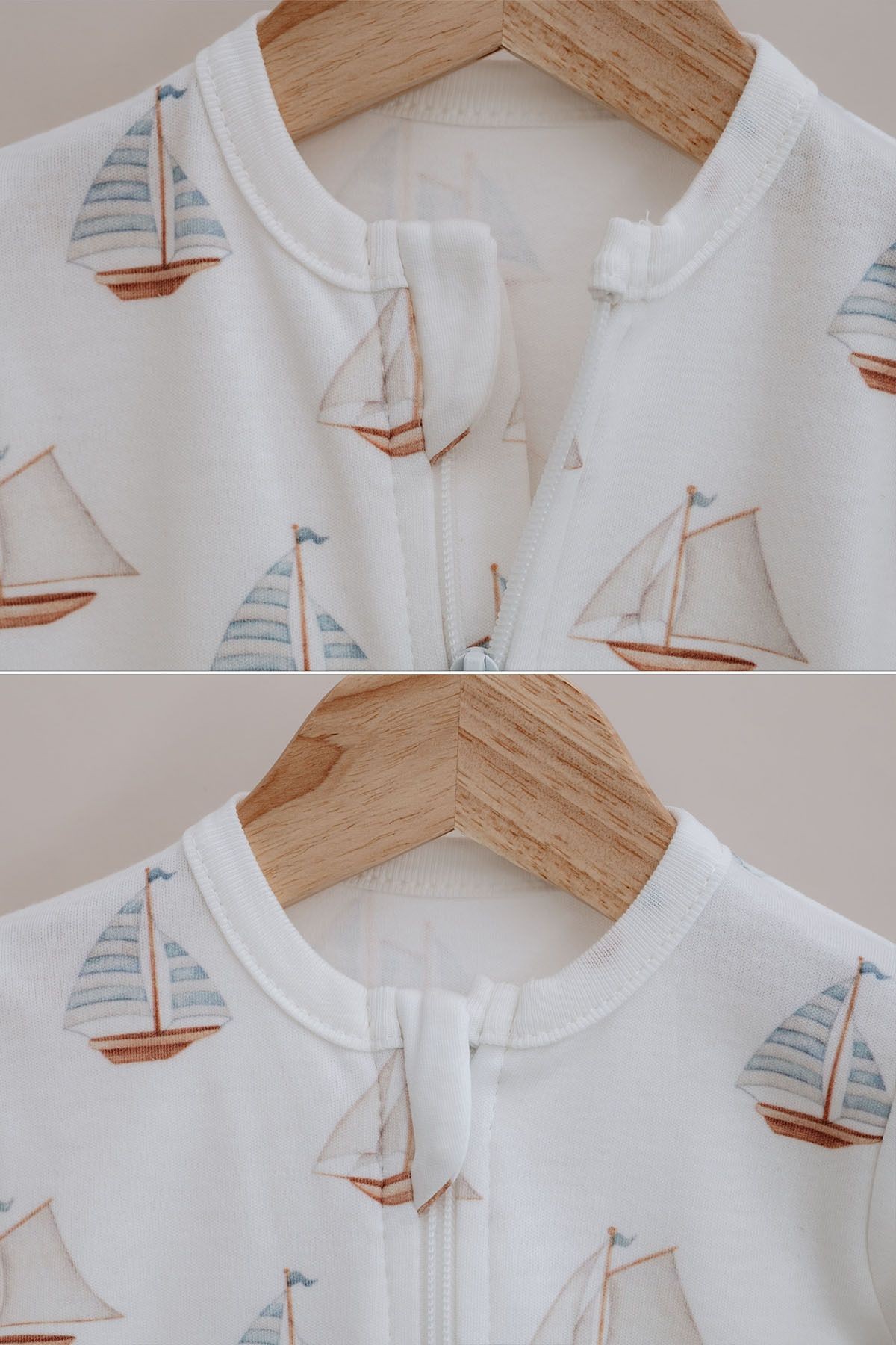 Fermuarlı Patikli Bebek Tulumu - Pureline Series - Sail Boats