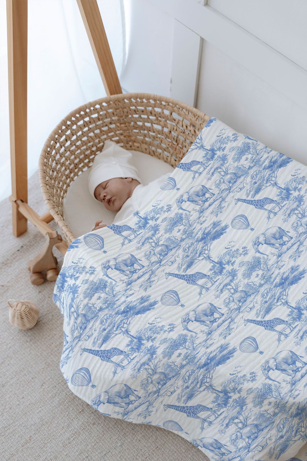 4 Kat Müslin Battaniye (100x120) - Blue Toile De Jouy