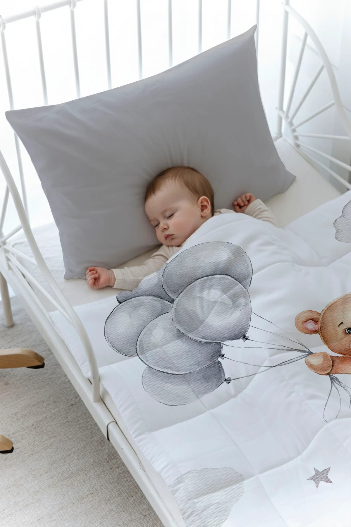 Organik Baskılı Yorgan Seti - Pure Baby Serisi - Uçan Ayı