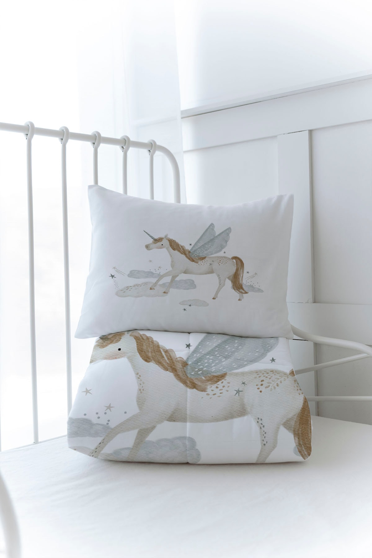 Organik Baskılı Yorgan Seti - Royal Series - Flying Unicorn