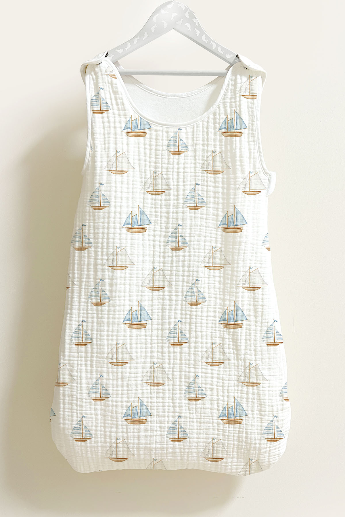 4 Kat Müslin Bebek Uyku Tulumu (0-18 Ay) - Pureline Series - Sail Boats