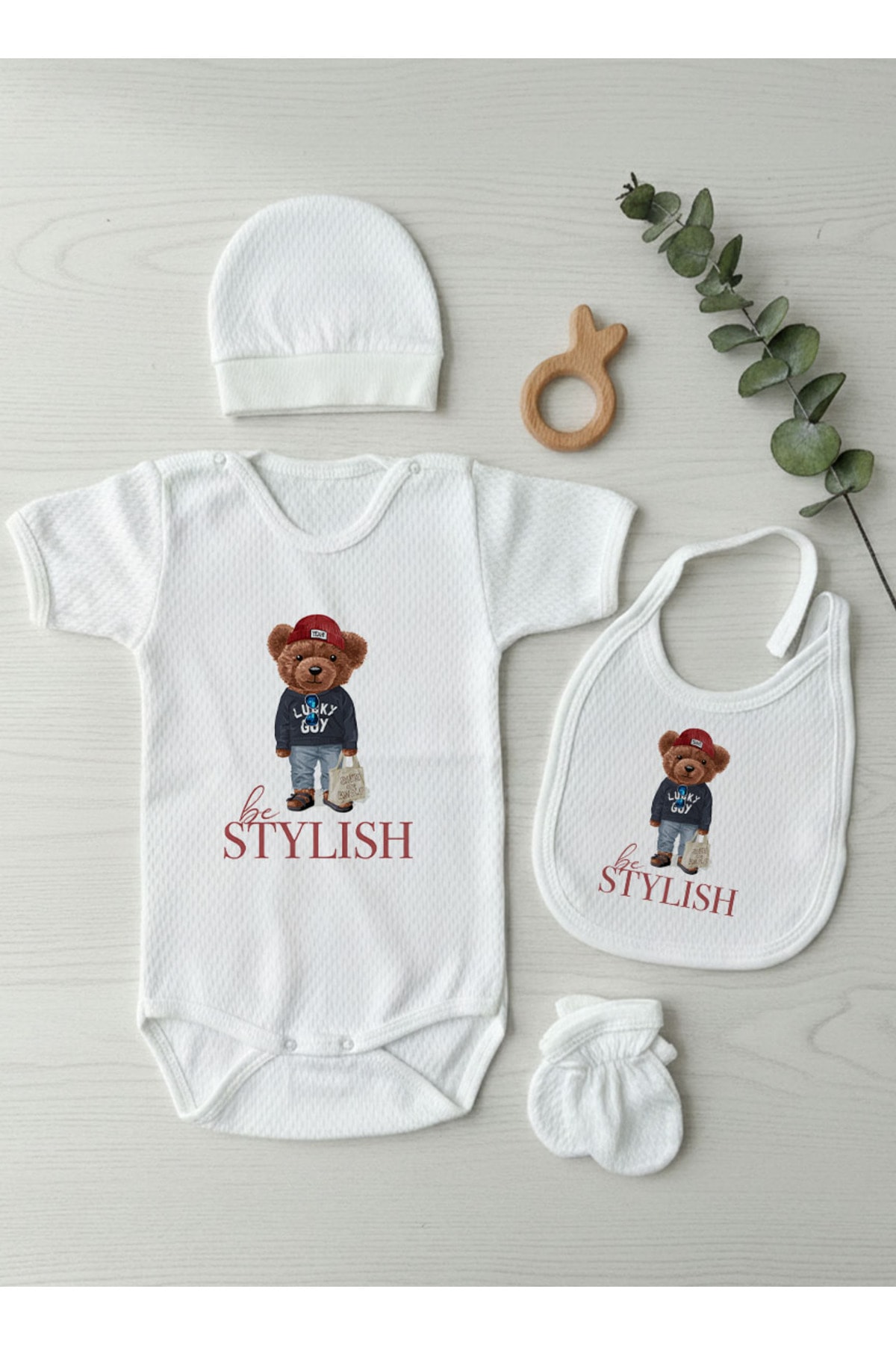 Jakarlı Body Seti - Pure Baby - Sportmen Ayıcık